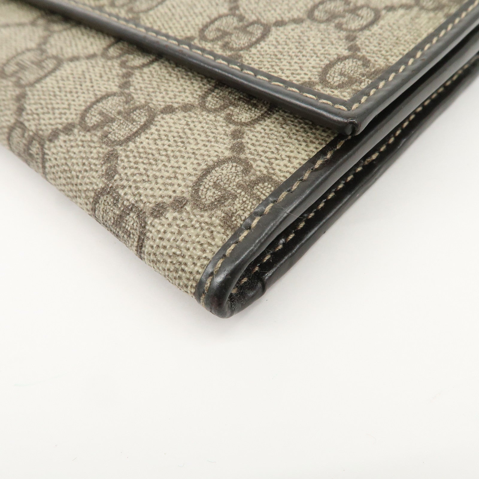 GUCCI GG Supreme Leather Flap Long Wallet Beige Brown 203573 Used