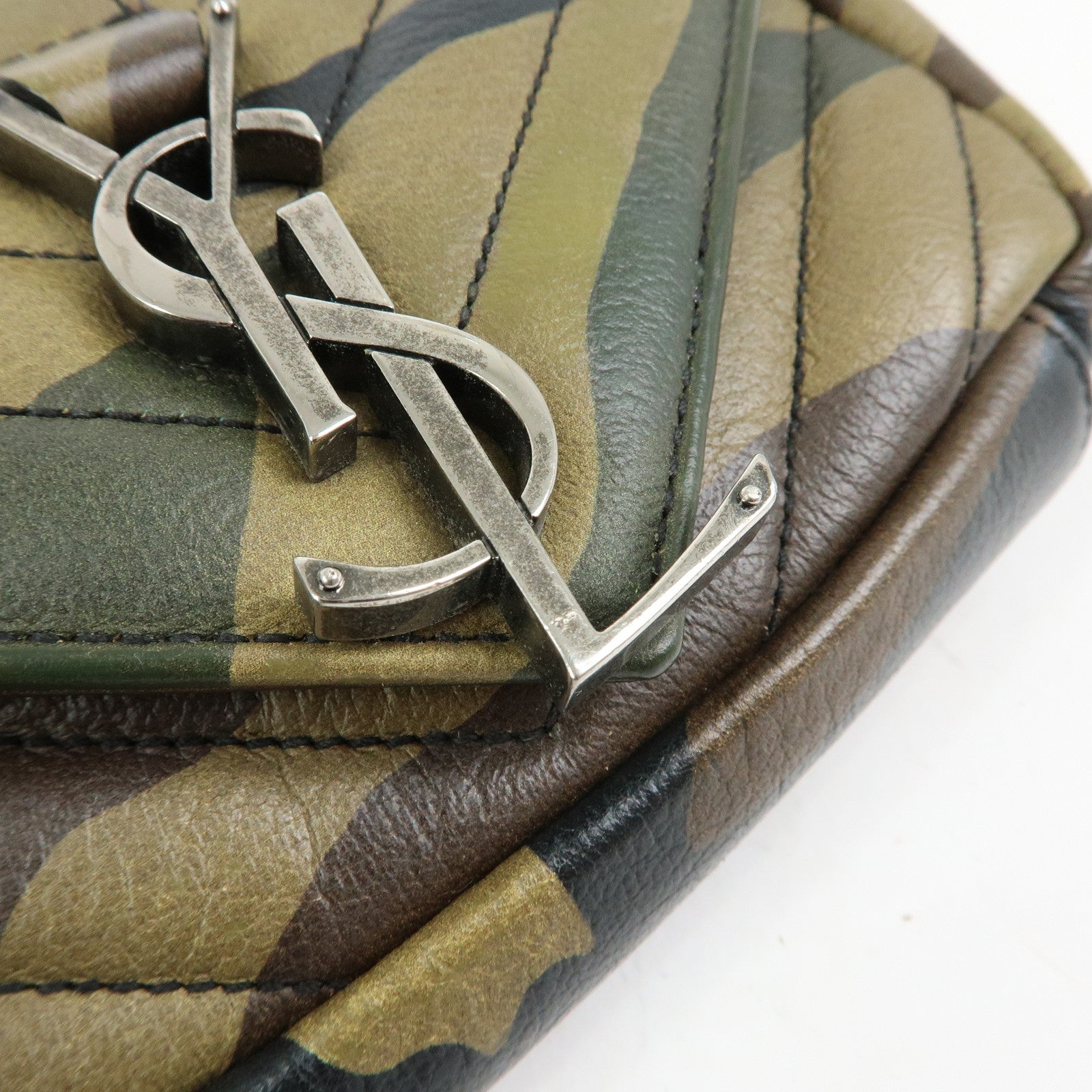 SAINT LAURENT PARIS College Mini Chain Shoulder Hand Bag Camouflage