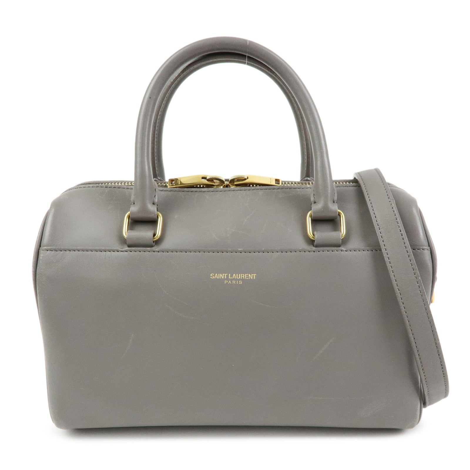SAINT LAURENT PARIS Baby Duffle Leather 2WAY Hand Bag Gray 330958