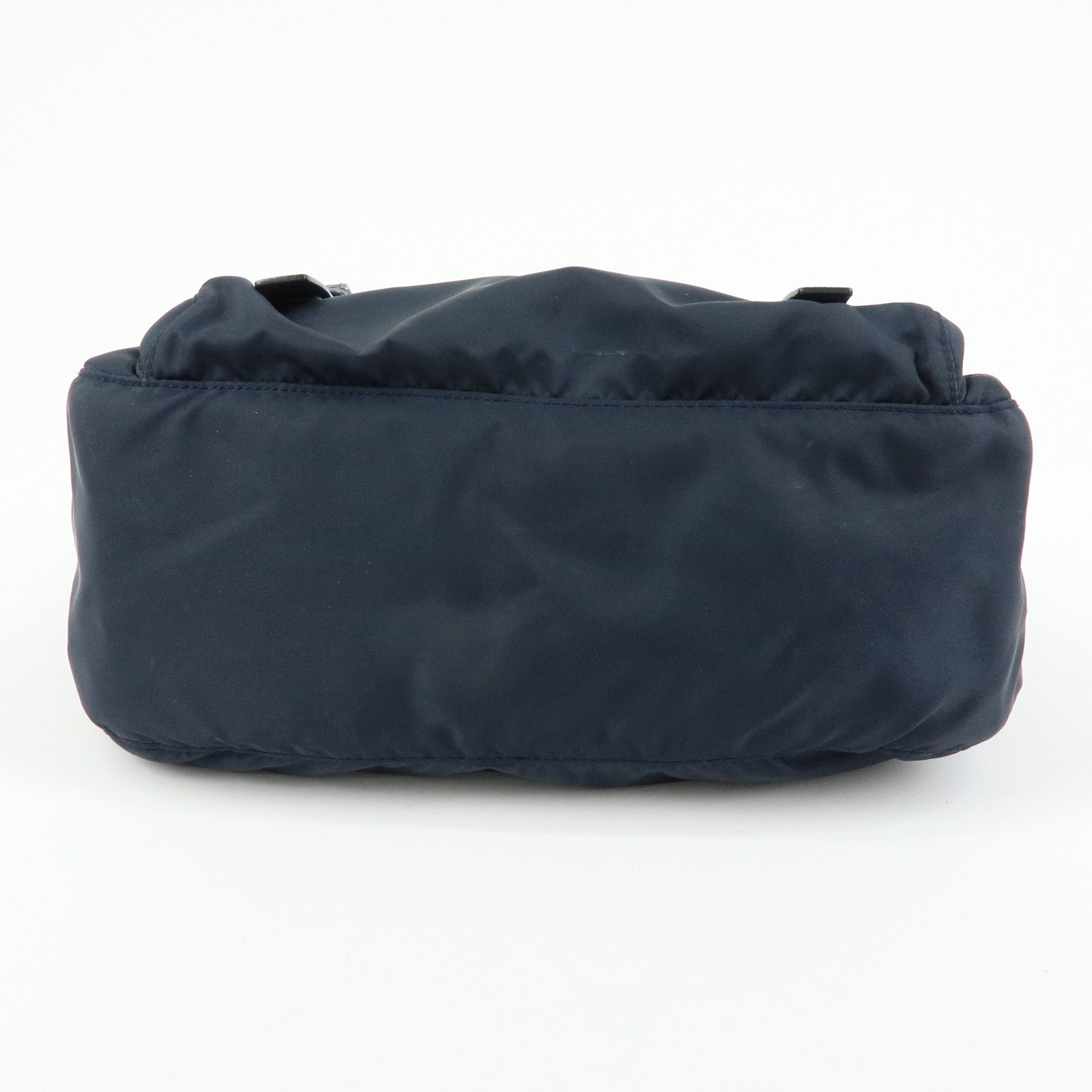 PRADA Triangle Logo Nylon Saffiano Leather Shoulder Bag Navy