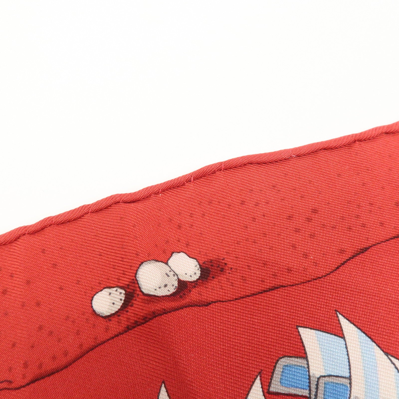 HERMES Carre 40 Silk 100% Mini Scarf Fish Print Red Blue