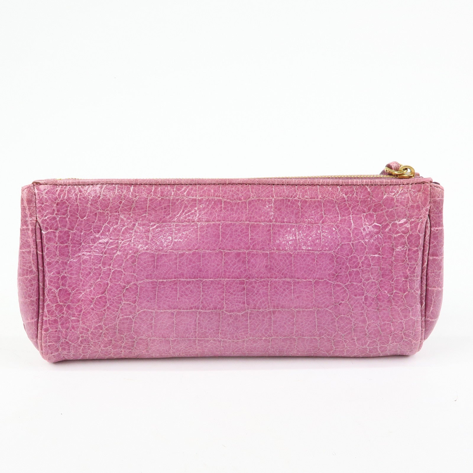 MIU MIU Logo Embossed Leather Clutch Bag Wristlet Bag Purple