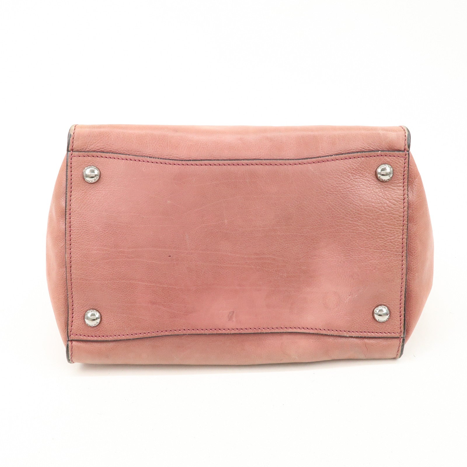 PRADA Triangle Logo Leather 2Way Tote Bag Hand Bag Pink B2625M