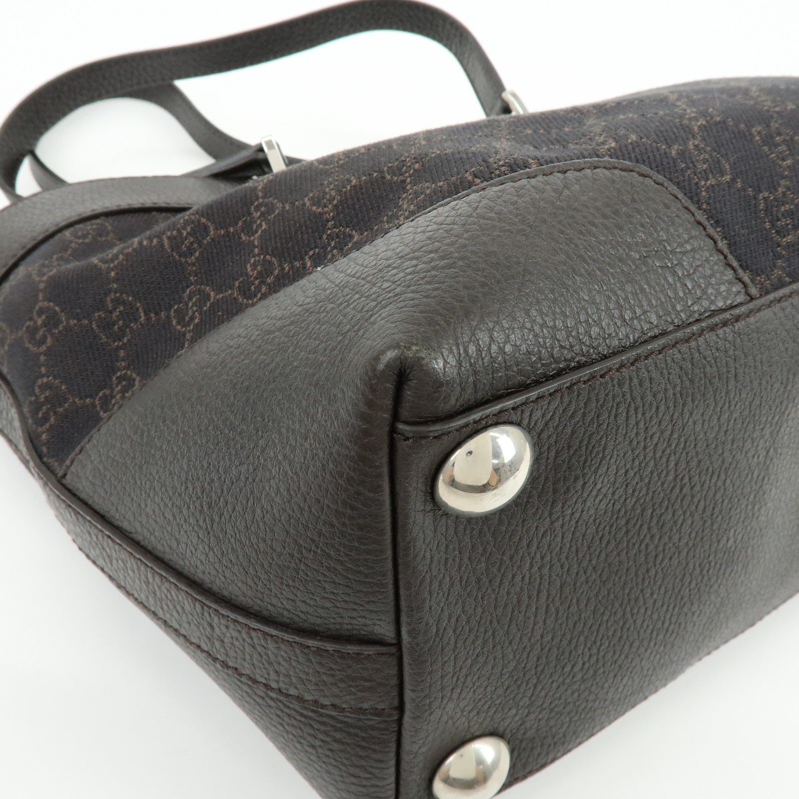 GUCCI GG Canvas Leather Tote Bag Shoulder Bag Black 289719