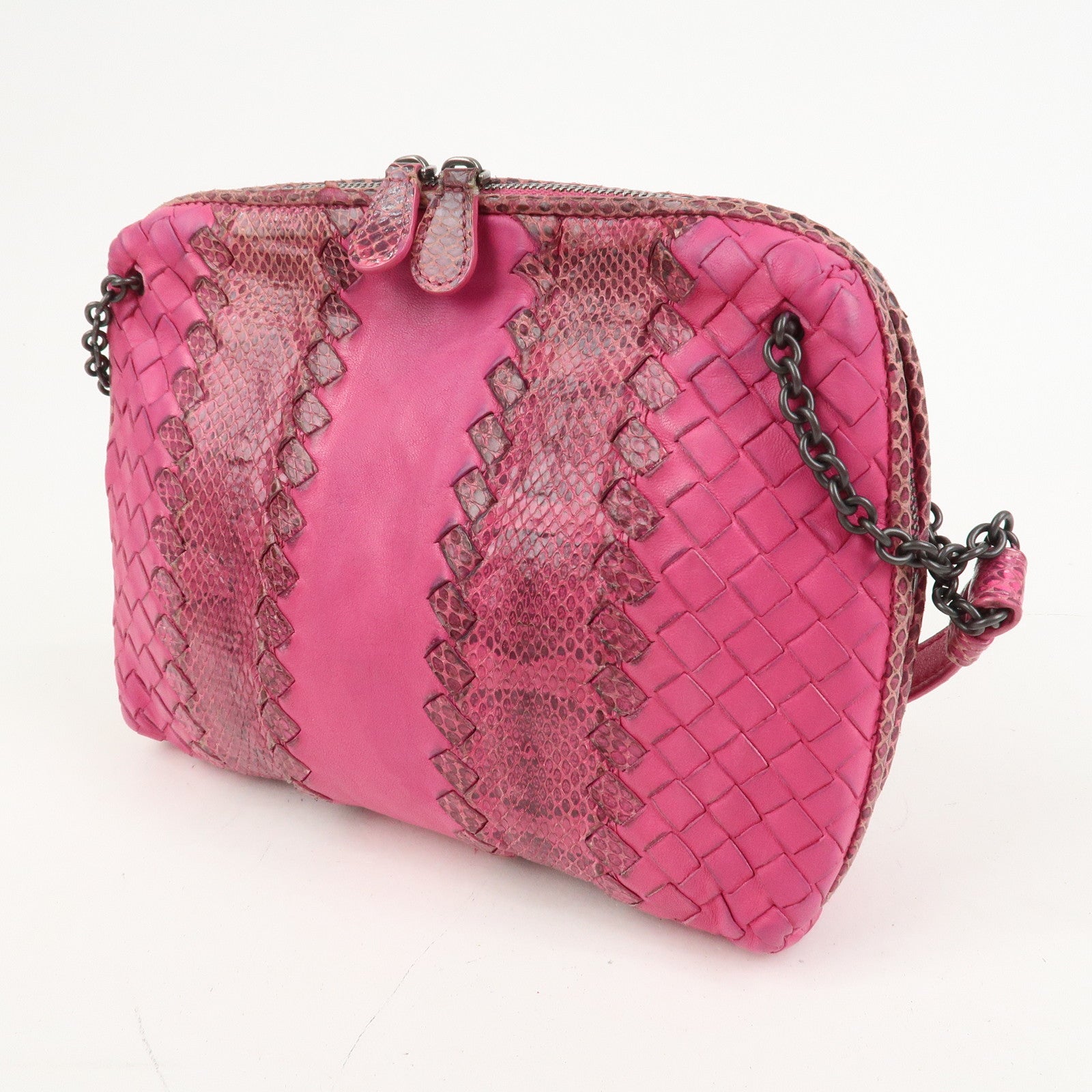 BOTTEGA VENETA Intrecciato Leather Shoulder Bag Crossbody Bag Pink
