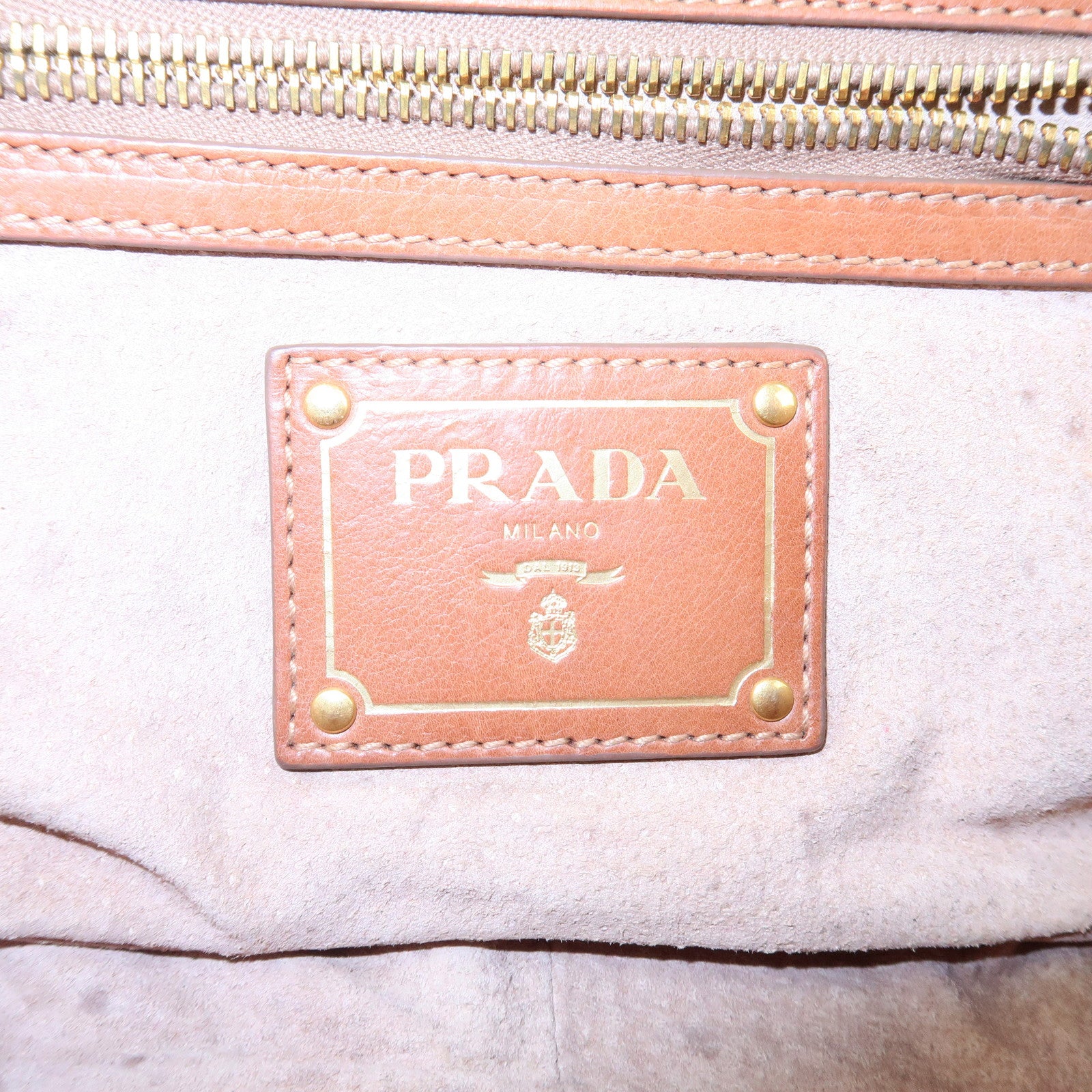 PRADA Logo Leather Chain Shoulder Bag Crossbody Bag Camel