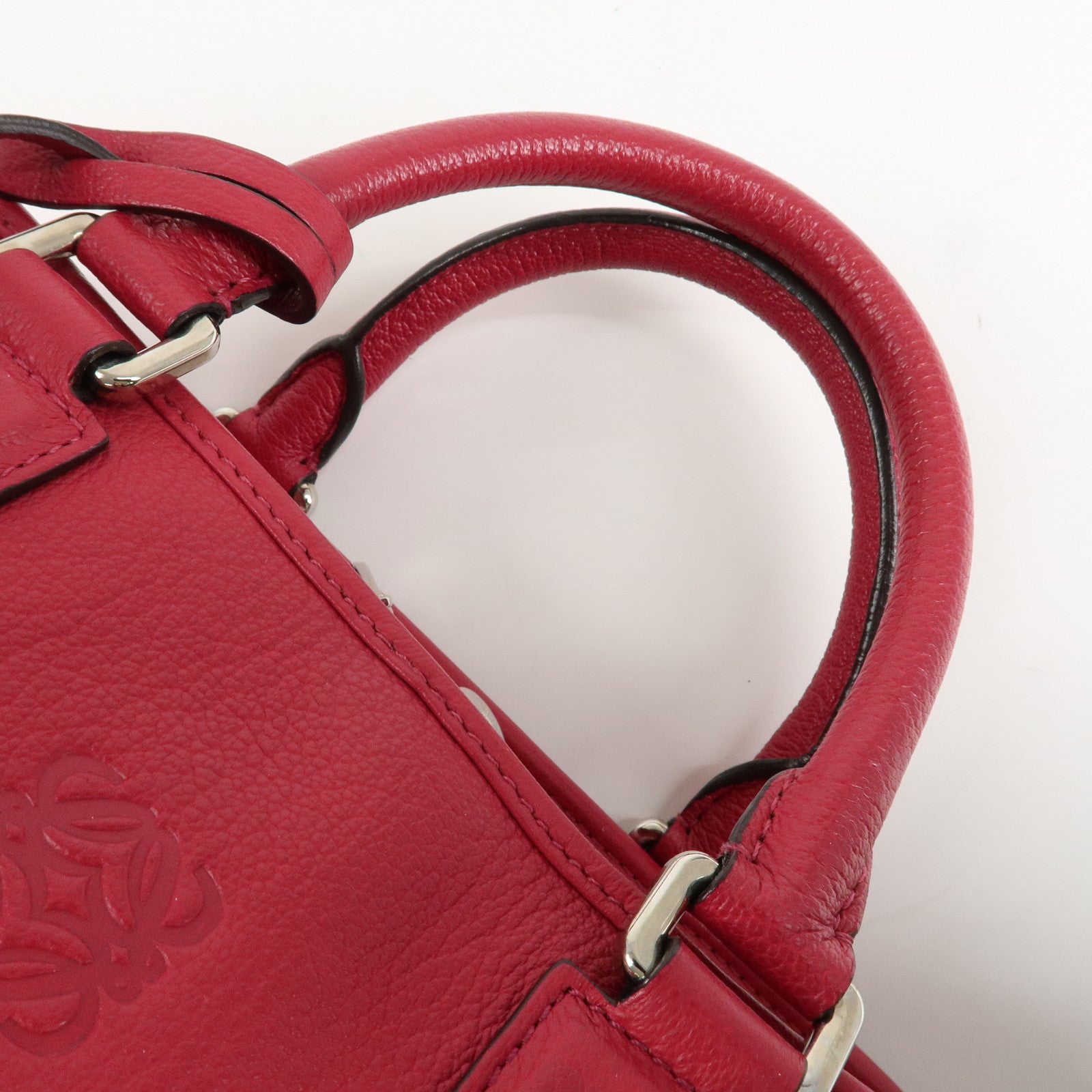 LOEWE Anagram Leather Amazona 28 Hand Bag Boston Bag Red Used