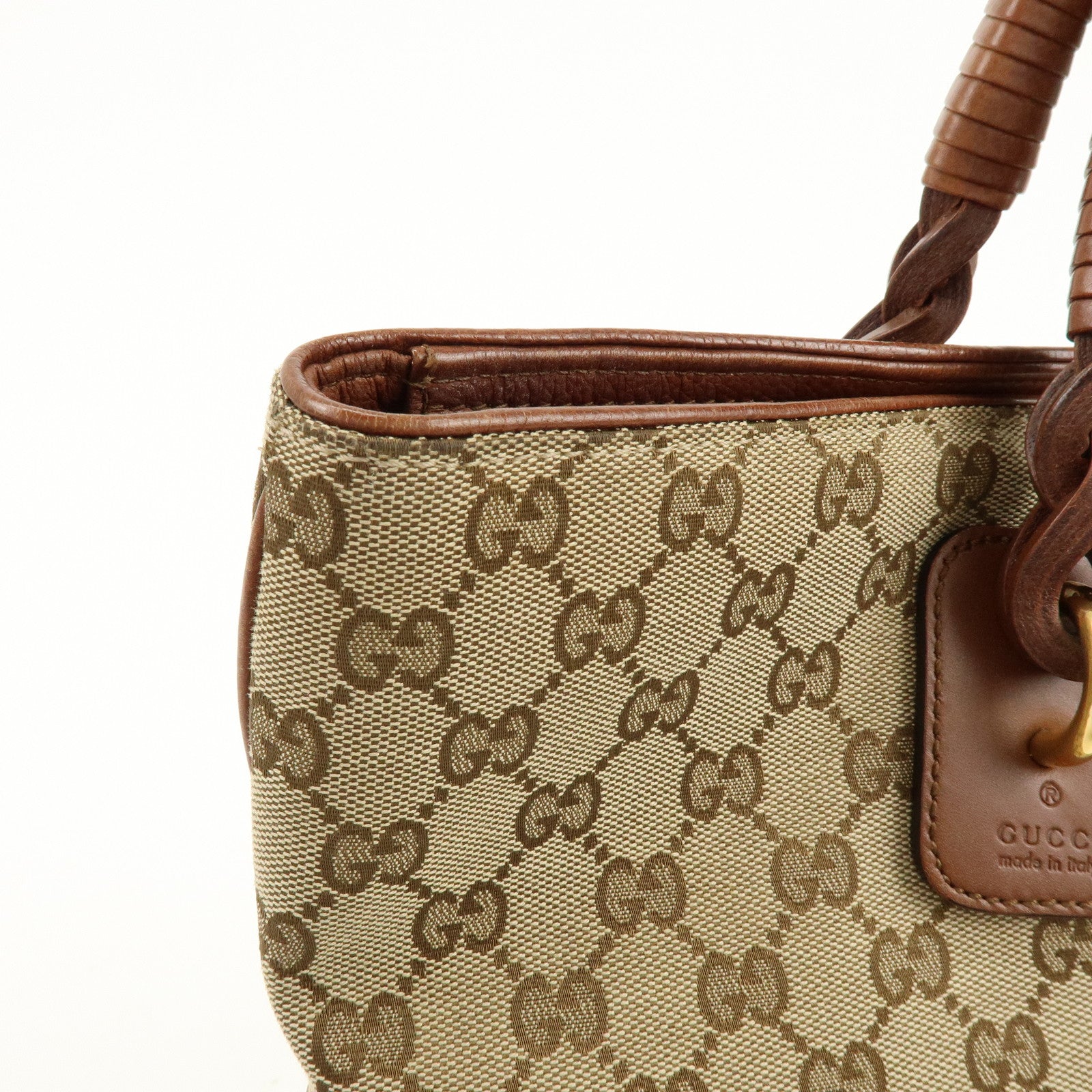 GUCCI GG Canvas Leather Shoulder Bag Tote Bag Beige Brown 323665