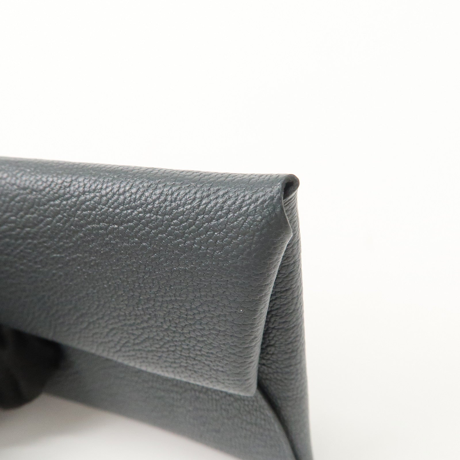 HERMES Bastia Chevre Leather Coin Case Wallet W Stamped Gray
