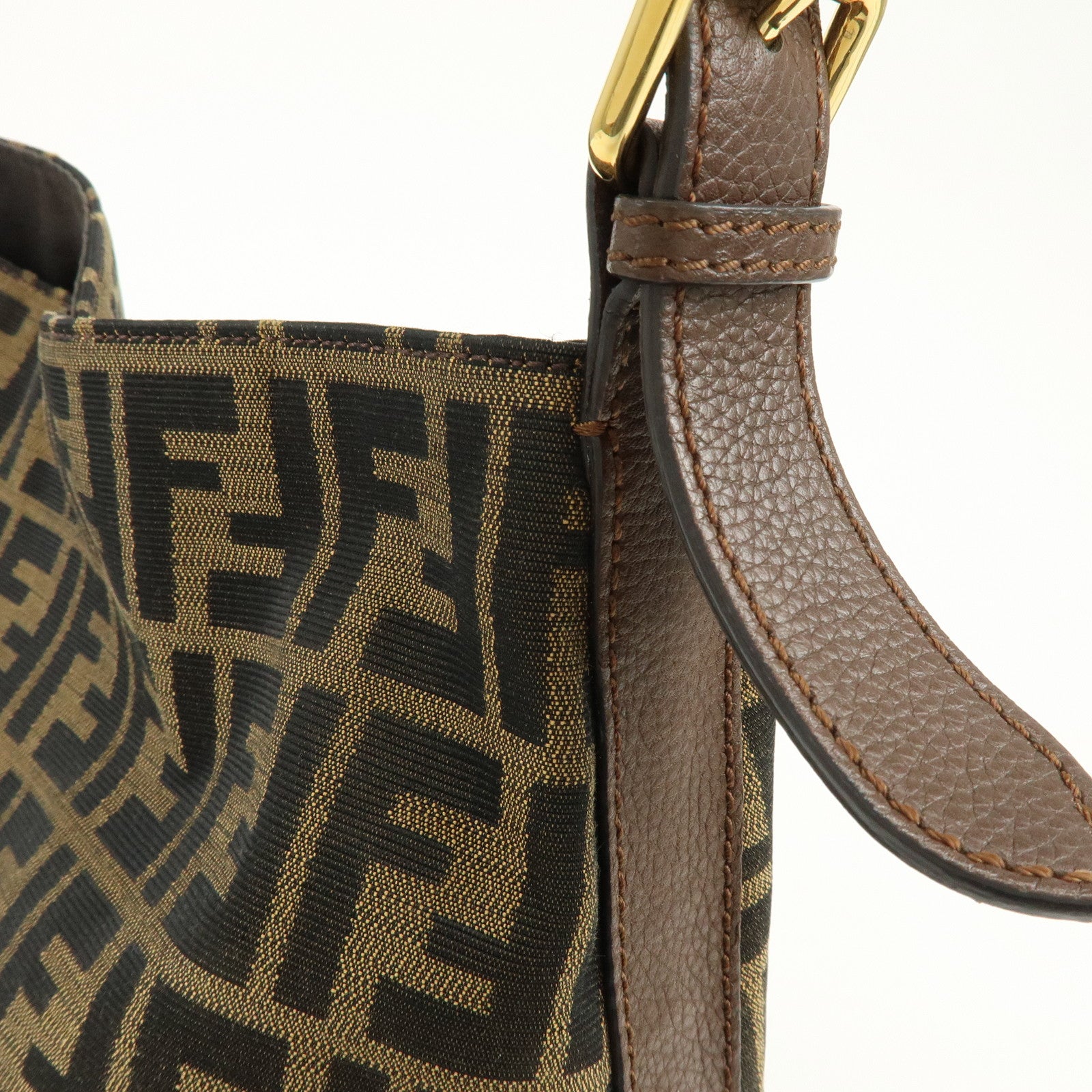 FENDI Zucca Canvas Leather Shoulder Bag Black Brown 8BR698