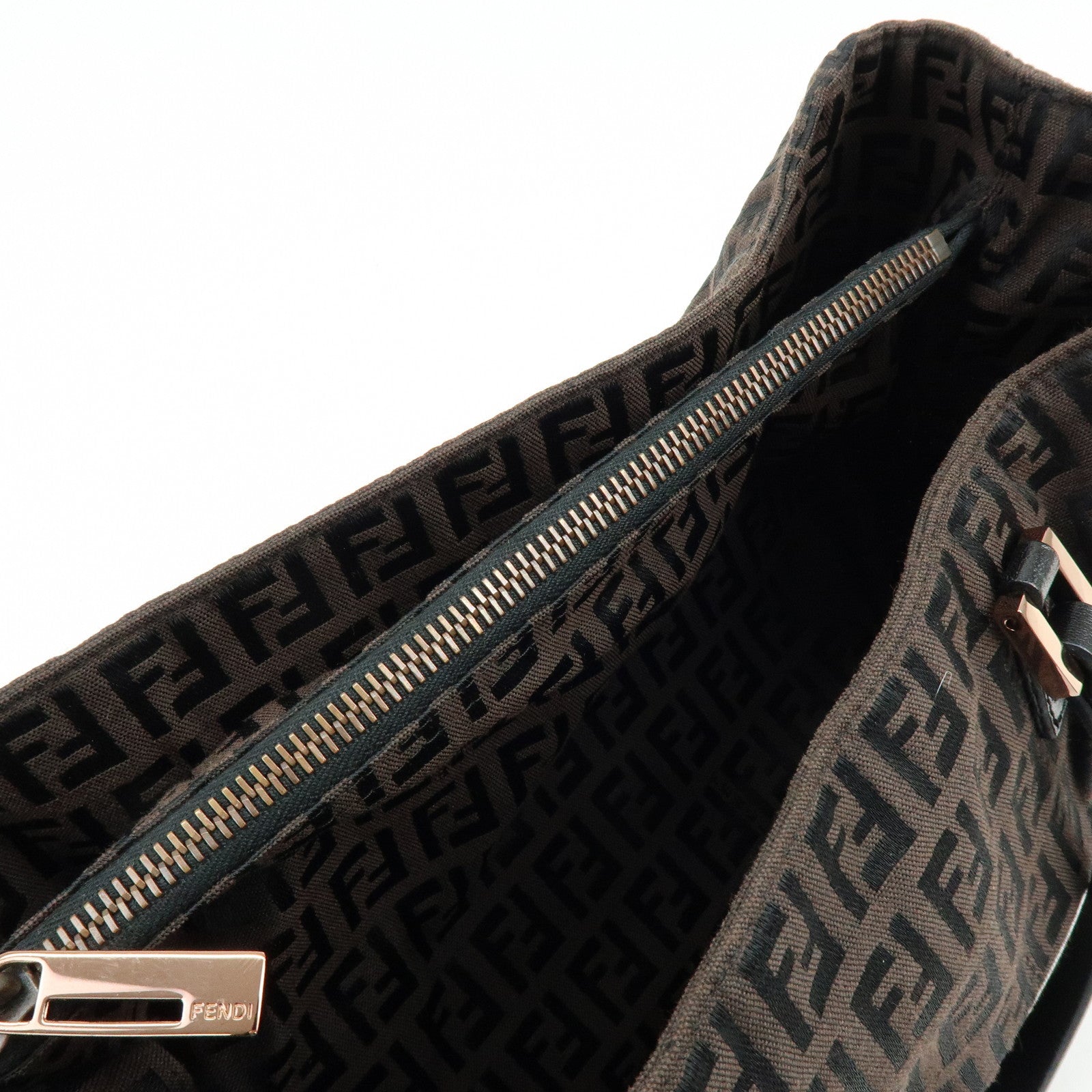 FENDI Zucchino Canvas Leather Tote Bag Hand Bag Brown 8BH018