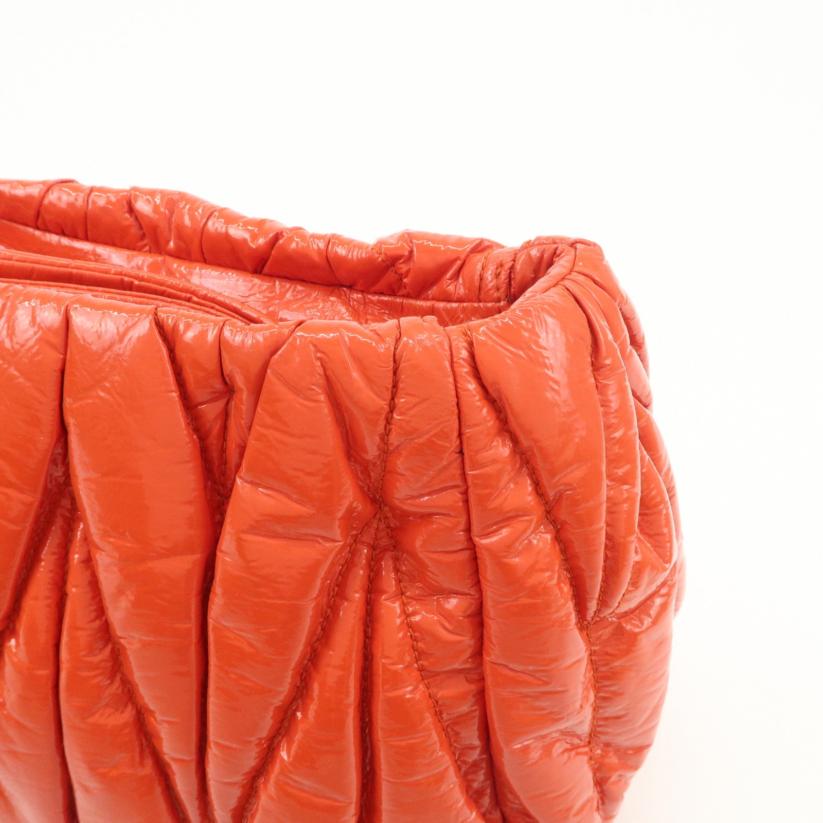 MIUMIU Matelasse Enamel Leather Clutch Bag Pouch Orange