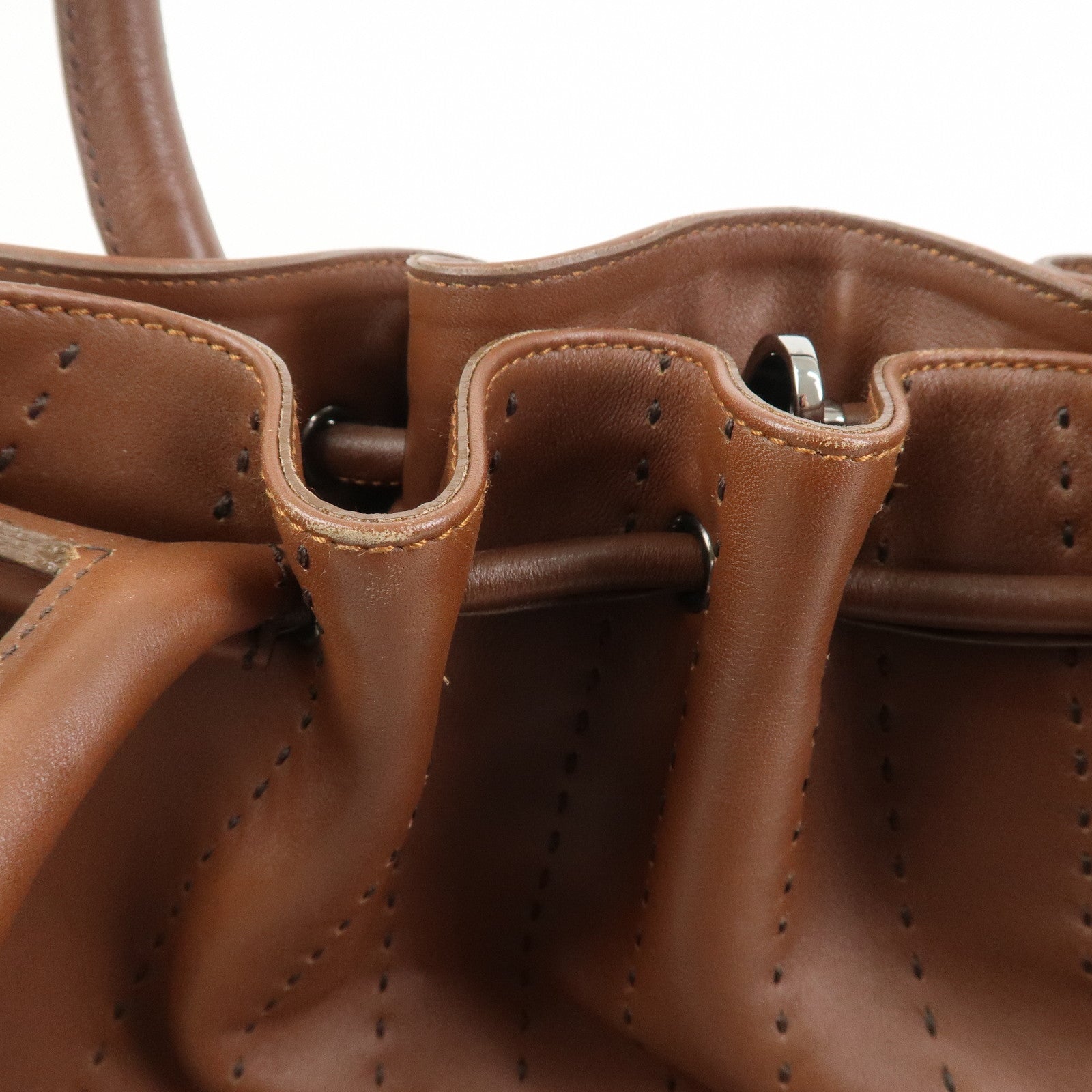 Ferragamo Gancini Leather Stitch Shoulder Bag Hand Bag Brown