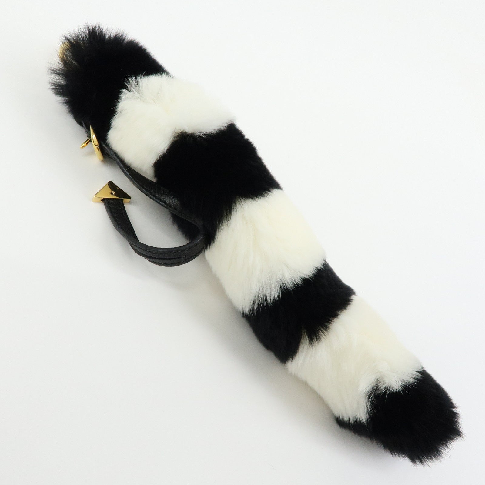 PRADA Triangle Logo Lapin Leather Bag Charm Key Charm Black White