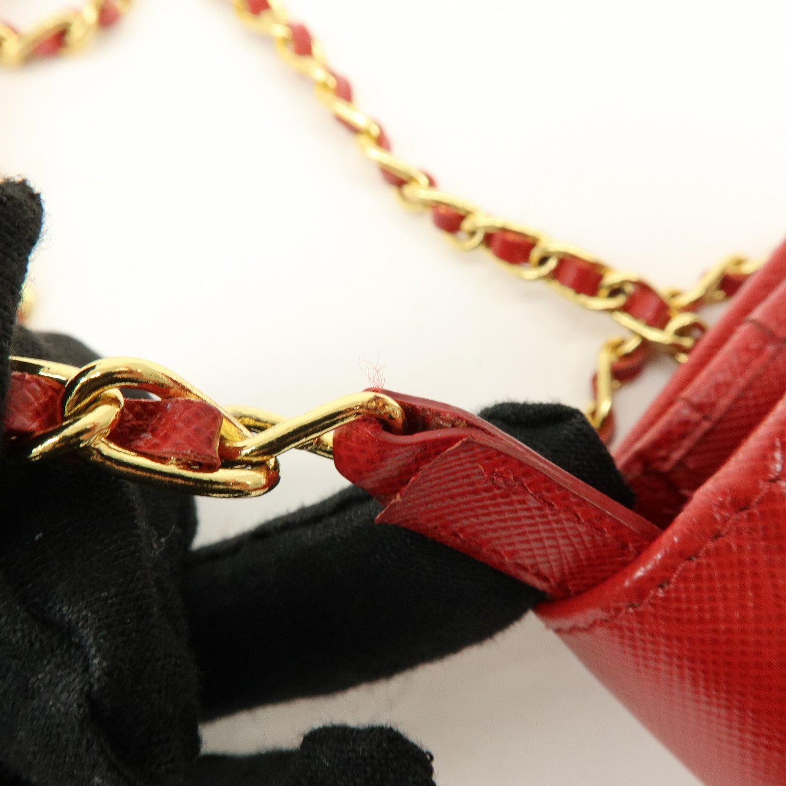 PRADA Saffiano Leather Chain Wallet Shoulder Bag Red 1M1290