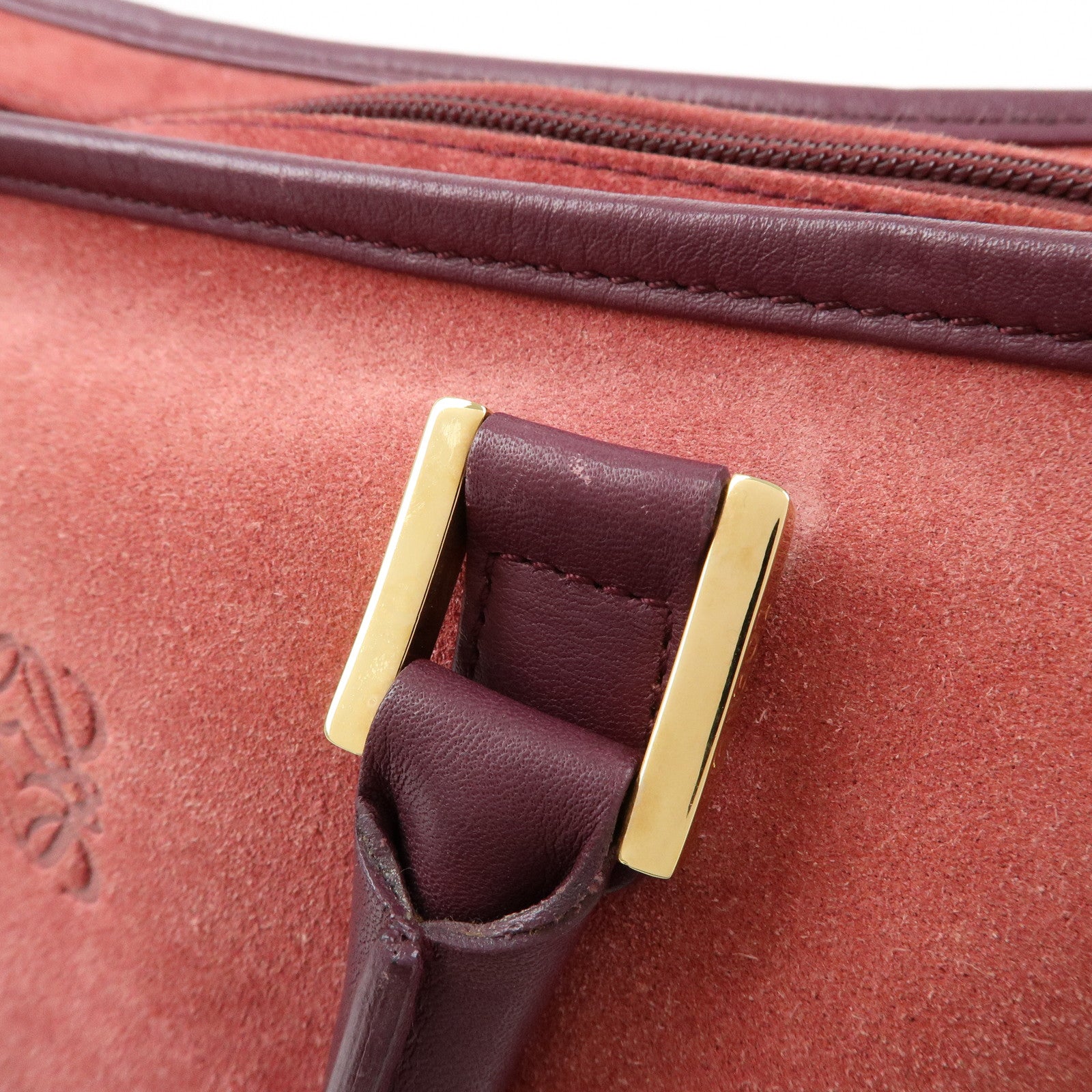 LOEWE Anagram Amazona 28 Suede Leather Hand Bag Red Bordeaux