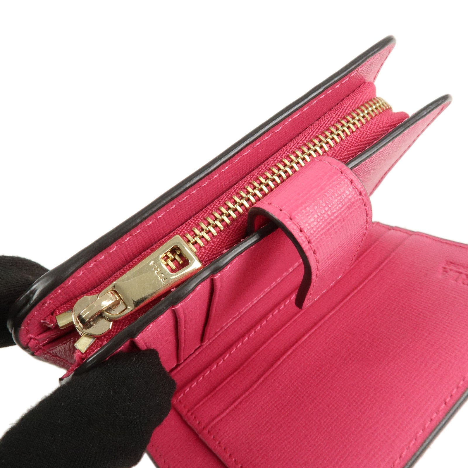 Furla Babilon Logo Leather Bi-fold Wallet Compact Wallet Pink Used