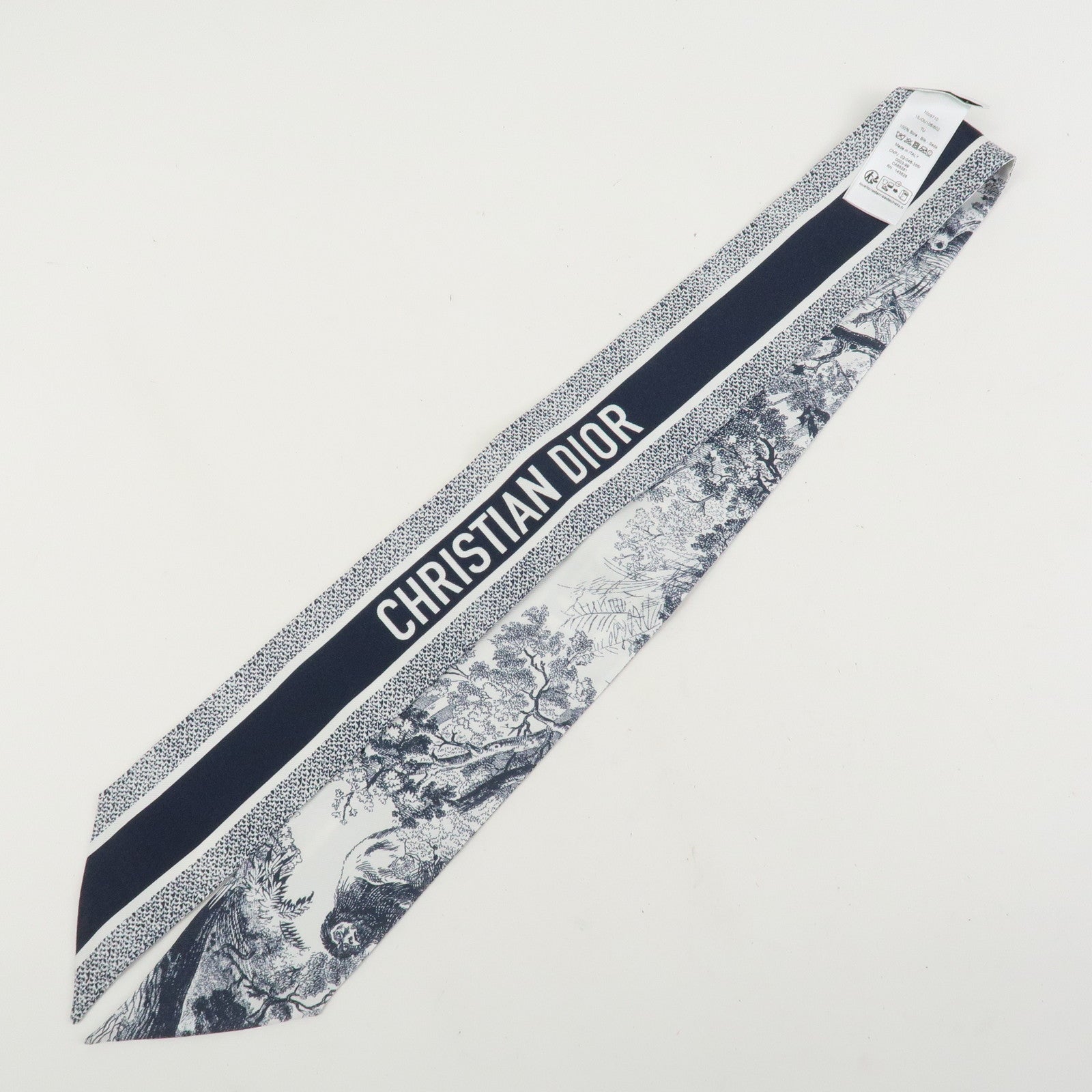 Christian Dior Mitzah Animal Motif Silk 100% Scarf White Navy