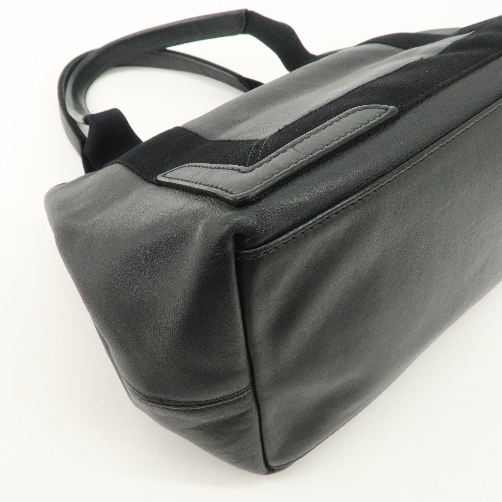 BALENCIAGA Leather Navy Cabas S Tote Bag Hand Bag Black 339933 Used