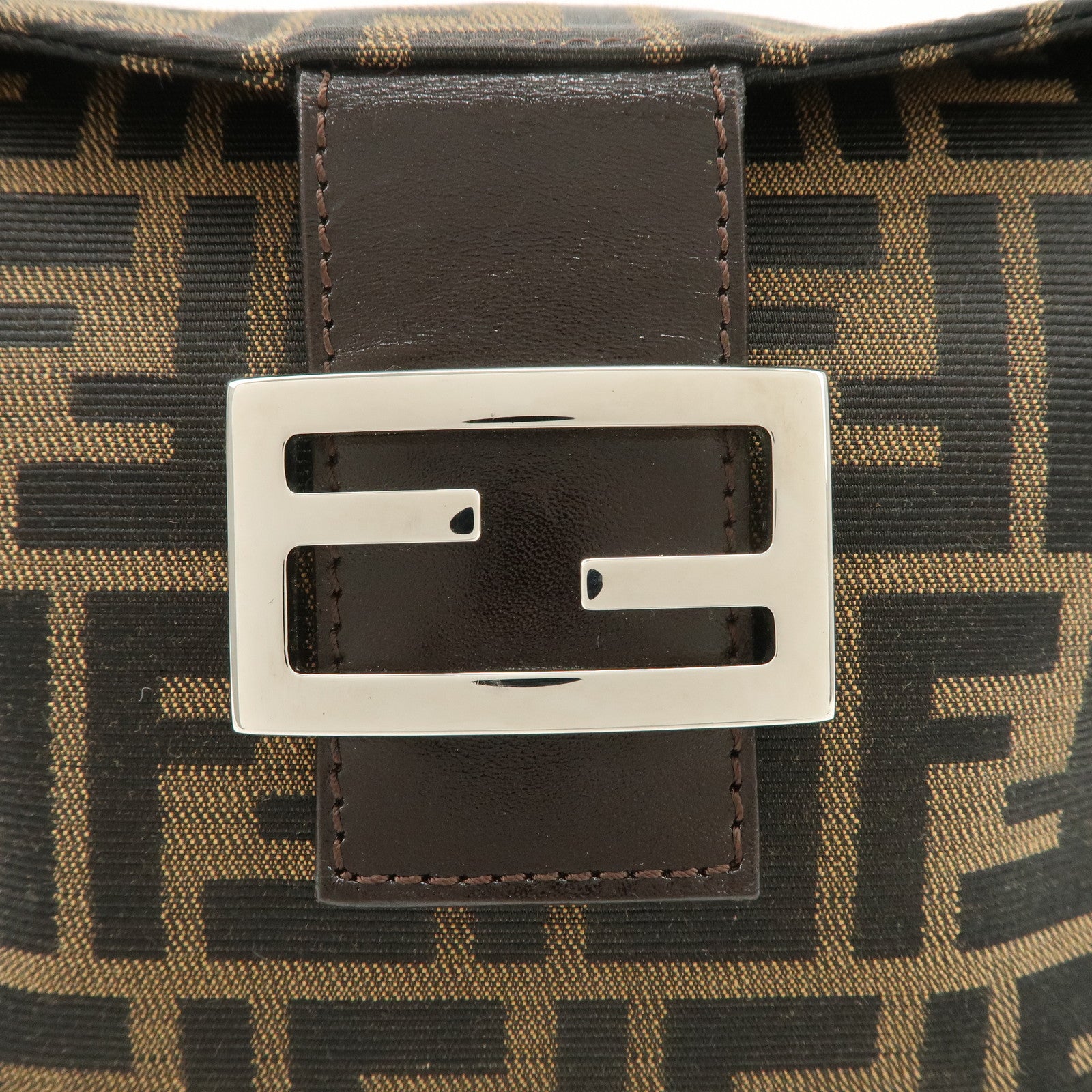 FENDI Zucca Canvas Leather Shoulder Bag Hand Bag Brown Black 26426 Used