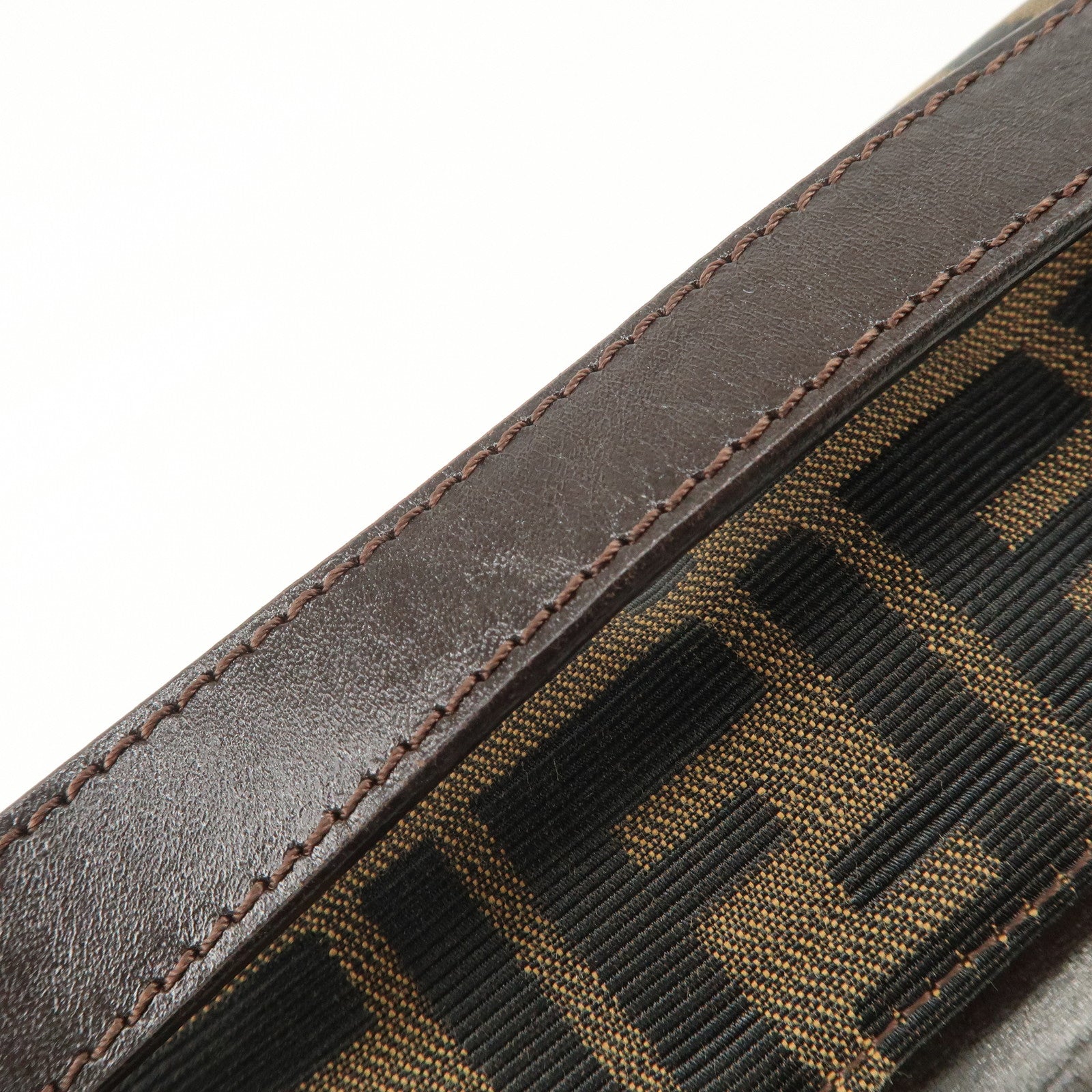 FENDI Zucca Canvas Leather Shoulder Bag Hand Bag Brown Black 26426 Used