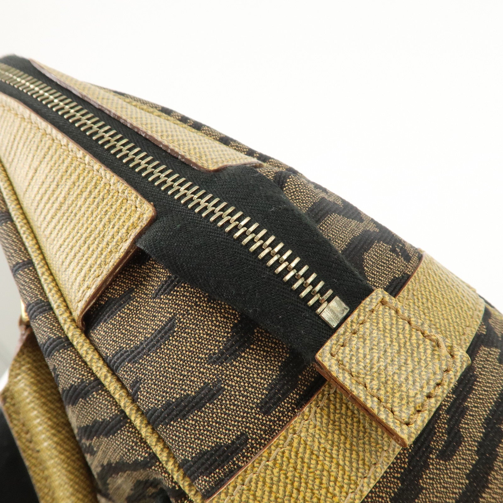 FENDI Leather Canvas 2Way Bag Hand Bag Zebra Print Black Brown Used