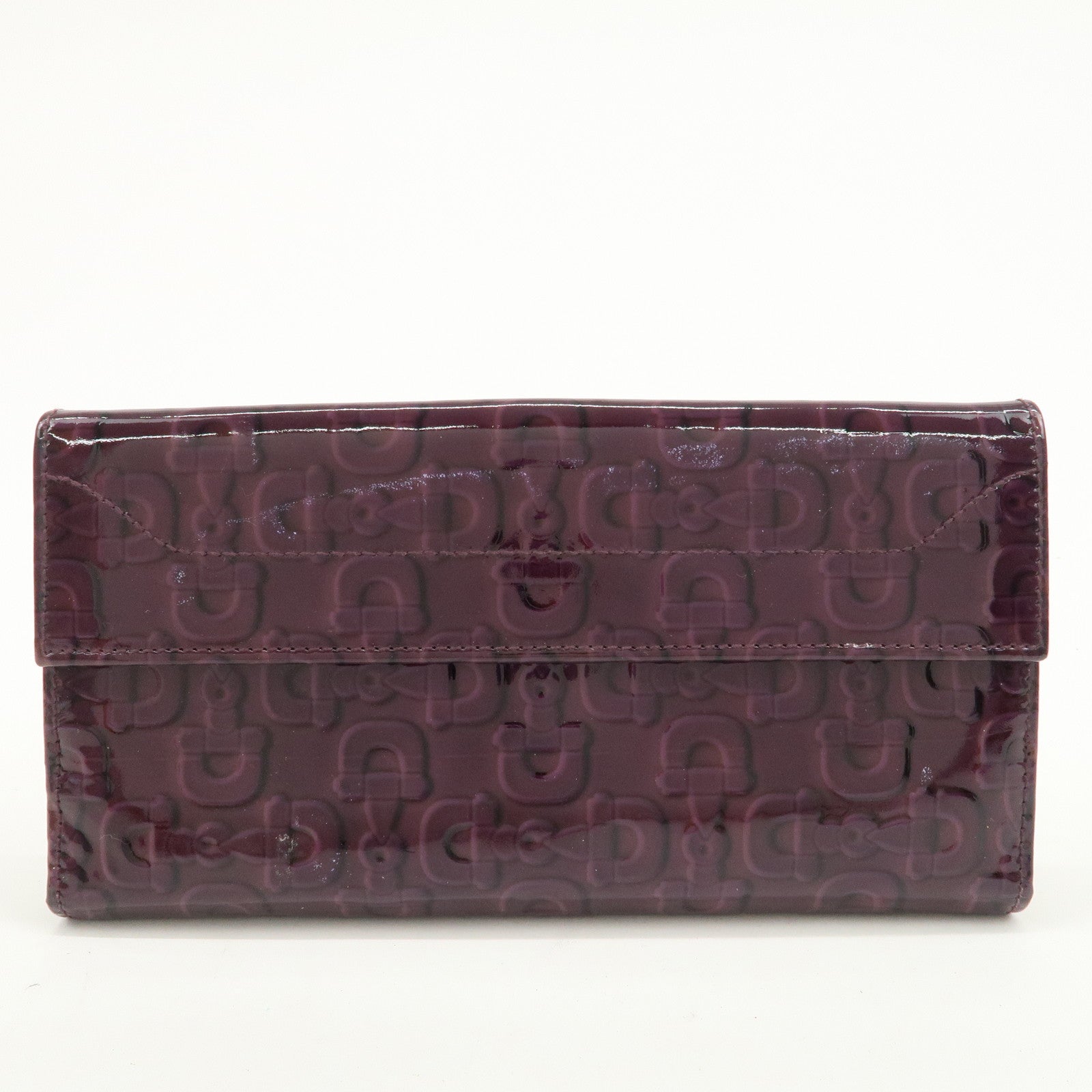 GUCCI New Jackie Logo Patent Leather Long Flap Wallet Purple 141430