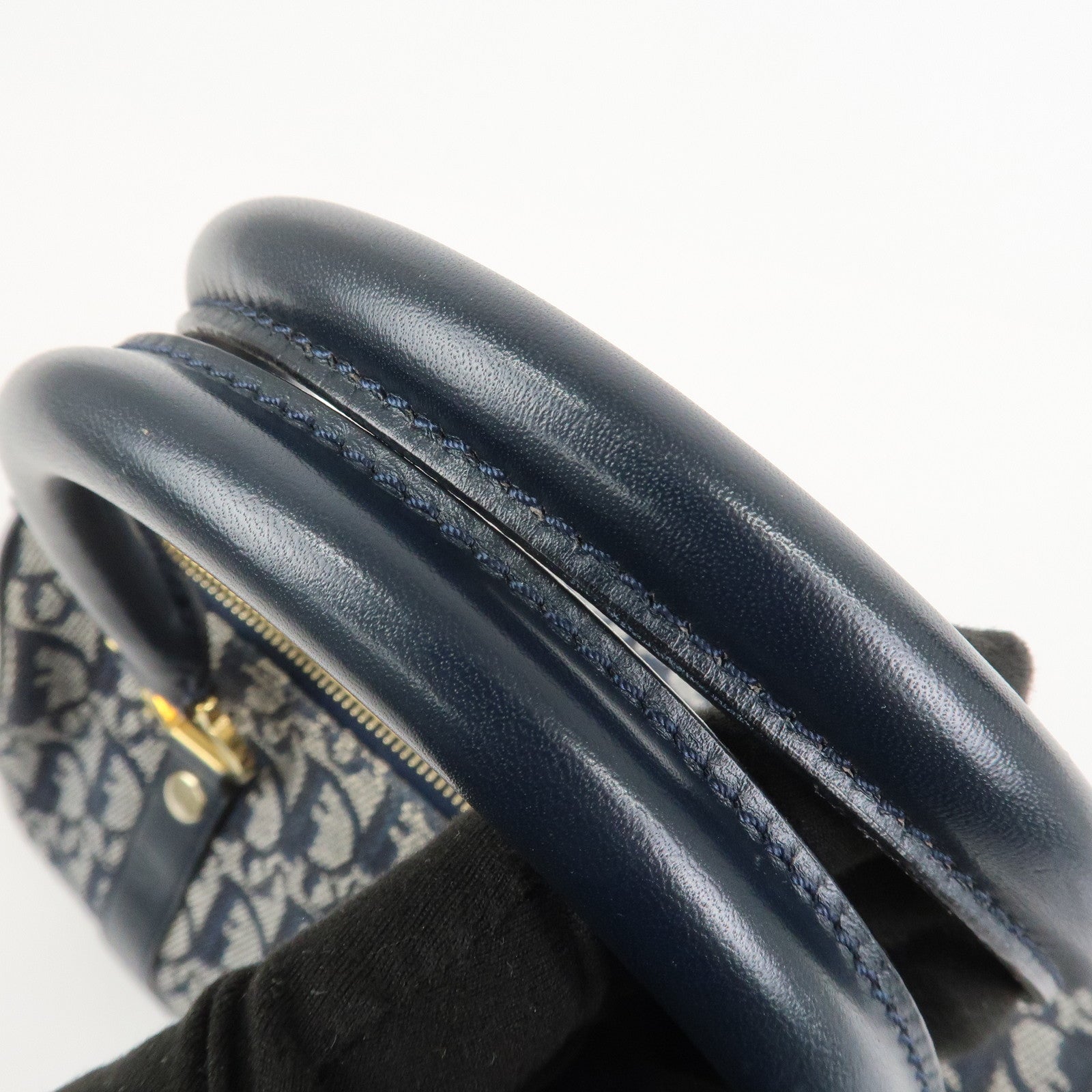 Christian Dior Trotter Jacquard Canvas Leather Boston Bag Navy