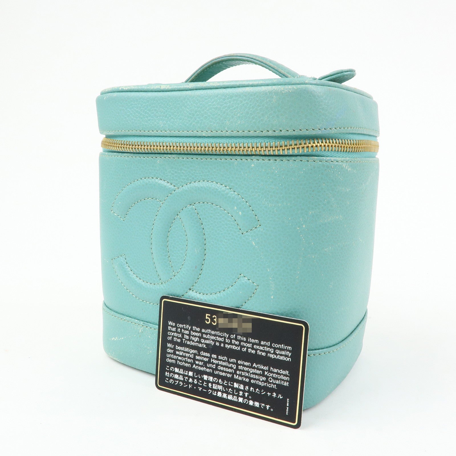CHANEL COCO Mark Caviarskin Vanity Bag Hand Bag Light Blue A01998