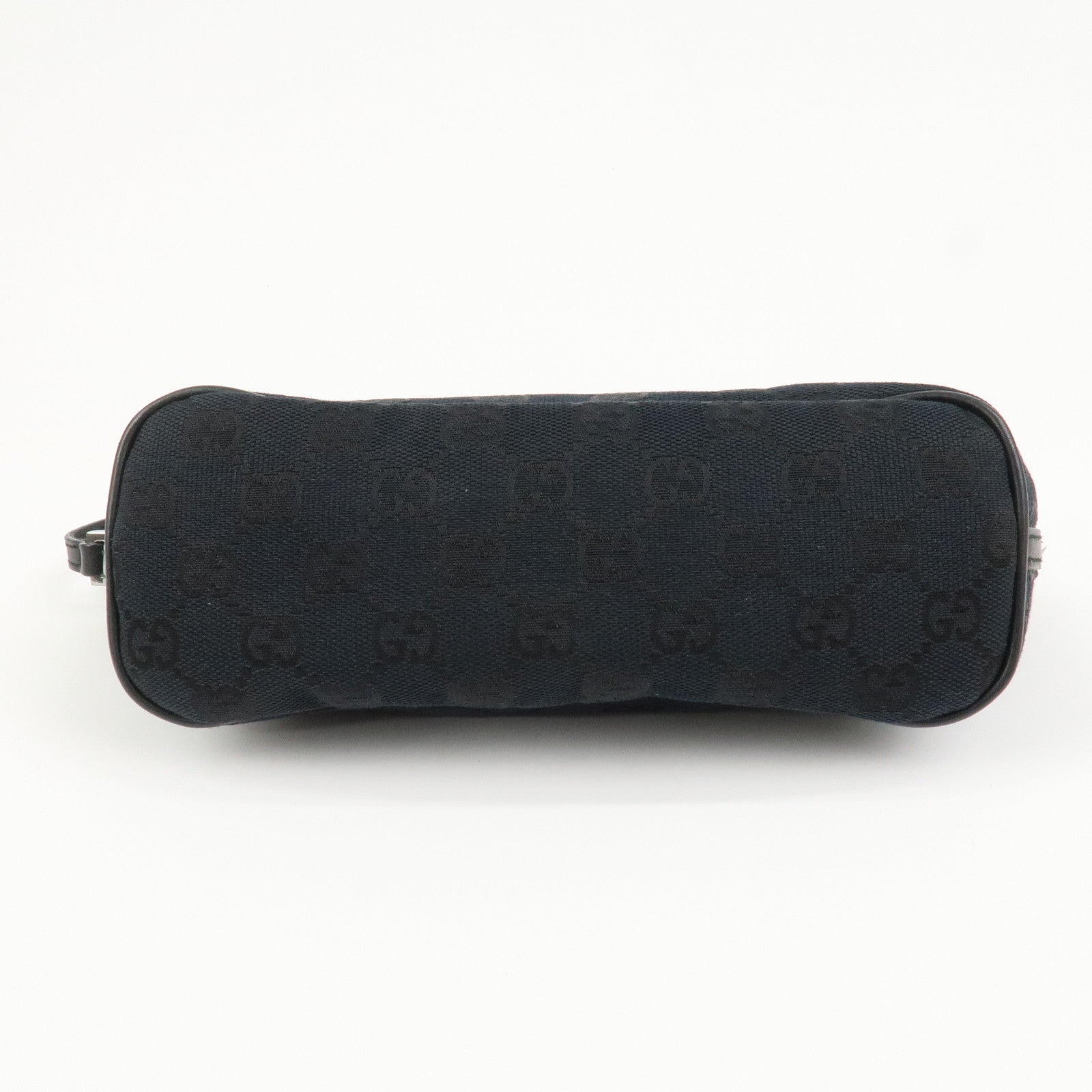 GUCCI GG Canvas Leather Accessory Pouch Hand Bag Black 039.1103