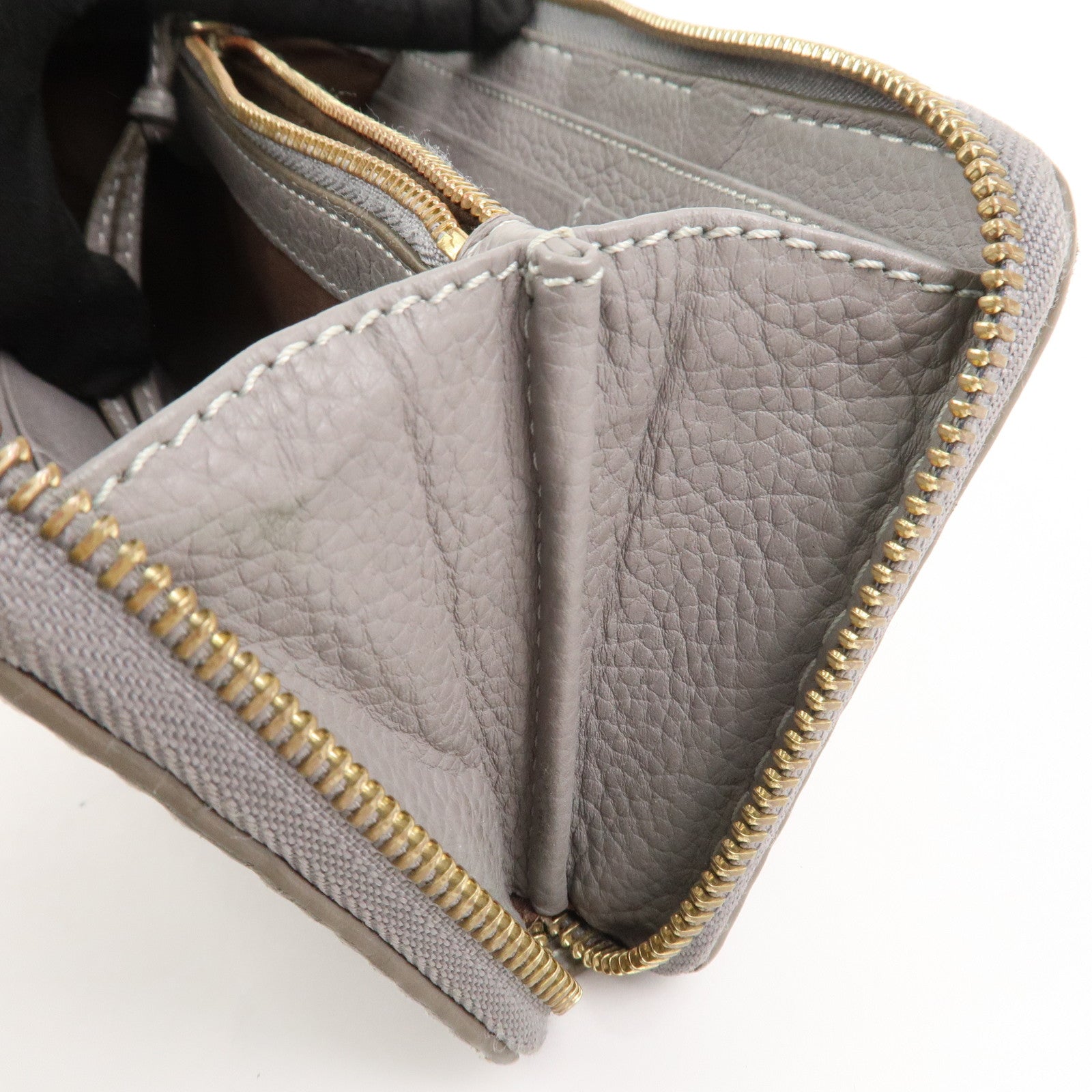 Chloe Marcie Leather Round Zippy Long Wallet Gray