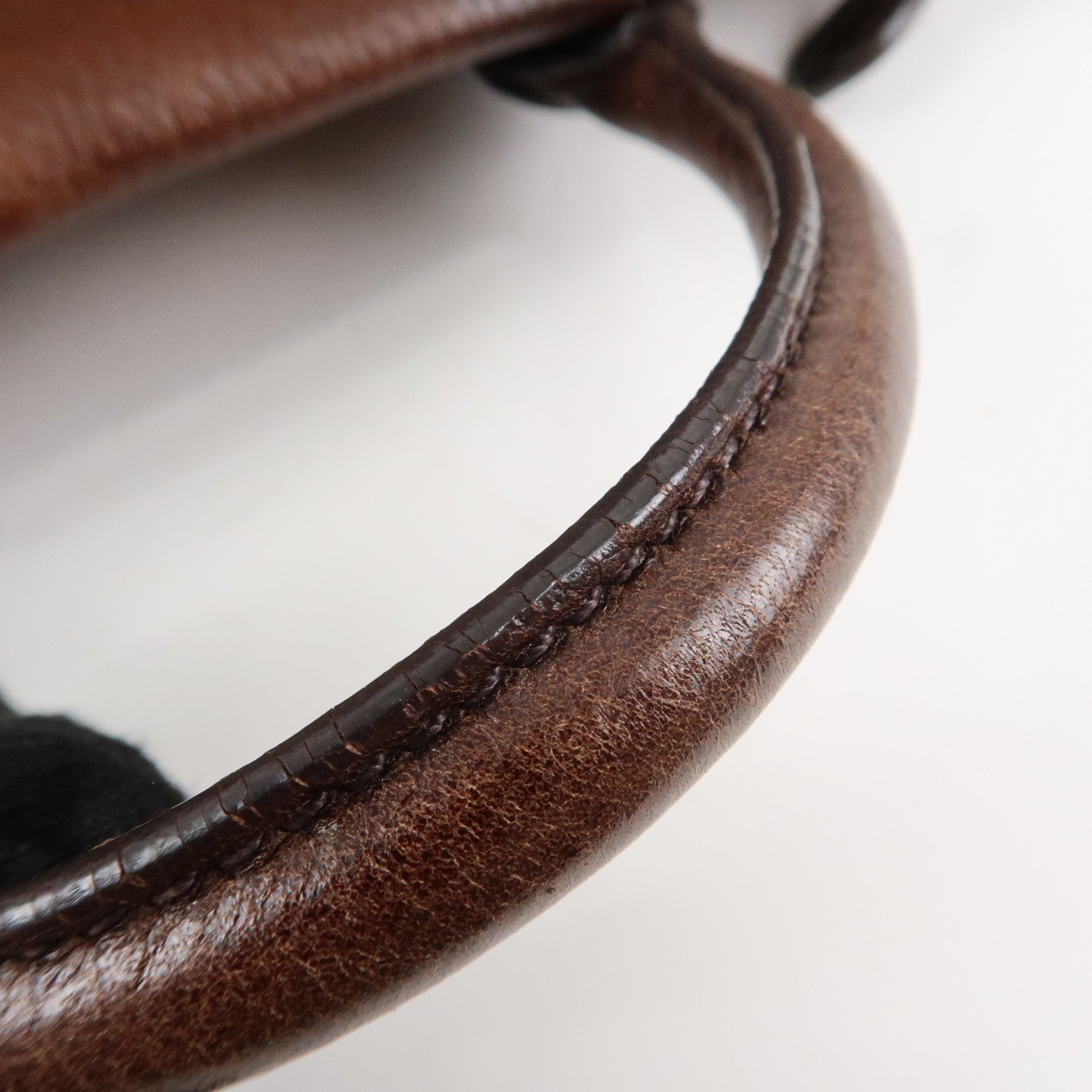 PRADA Logo Leather 2WAY Tote Bag Hand Bag Brown Gold Hardware Used