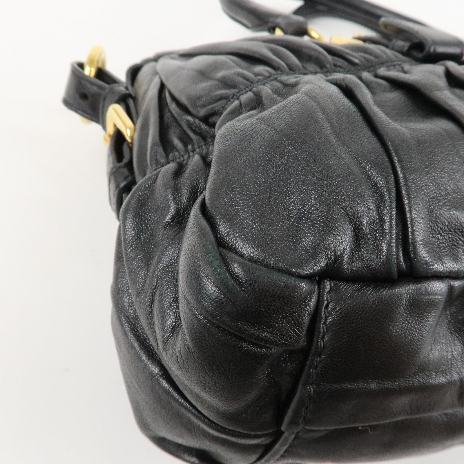 PRADA Logo Leather 2WAY Tote Bag Hand Bag Black Gold HDW B11091 Used