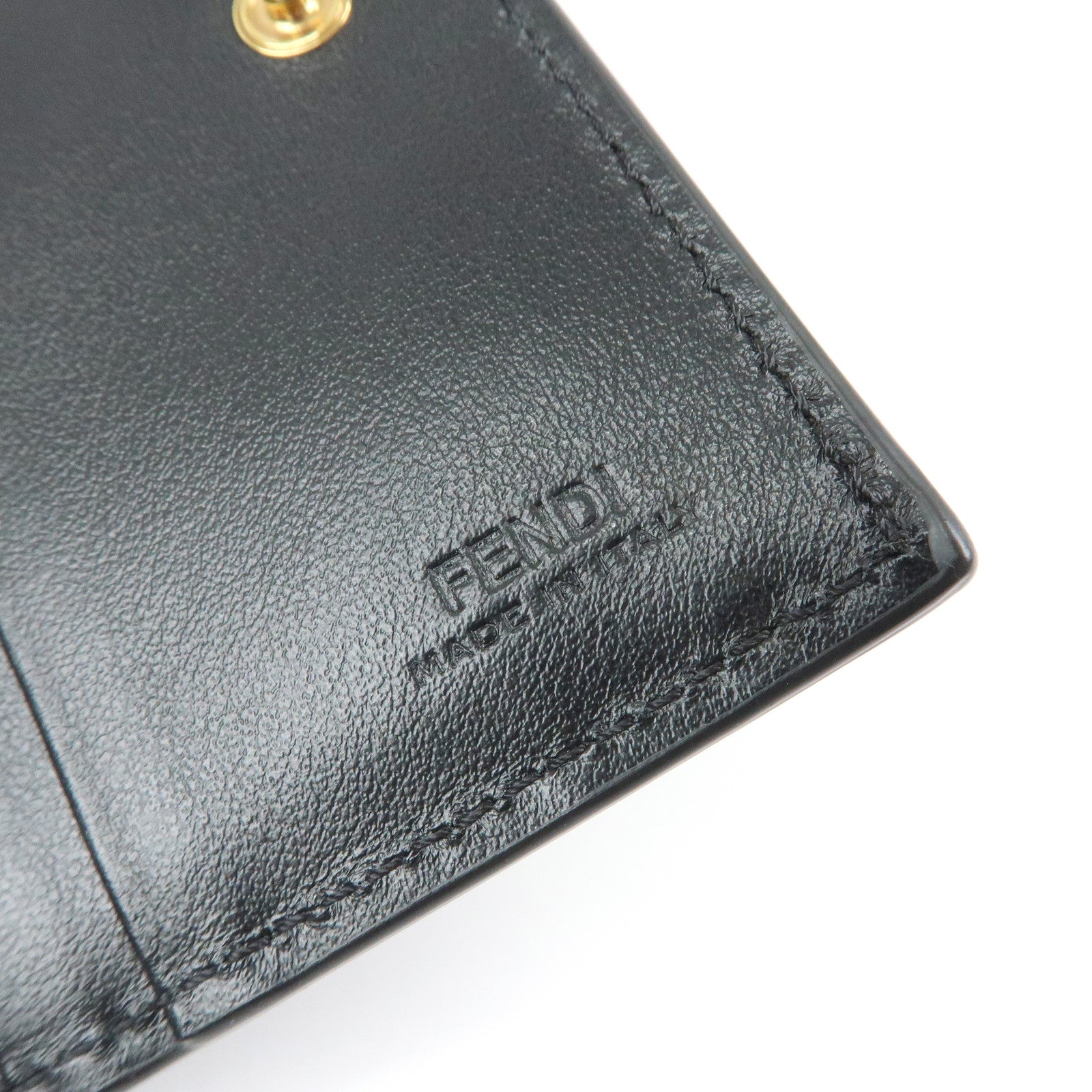 FENDI F IS FENDI Leather Bi-fold Compact Wallet Black 8M0387