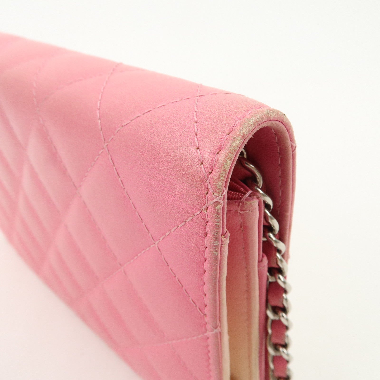 CHANEL Matelasse Leather COCO Mark Chain Shoulder Bag Pink Used