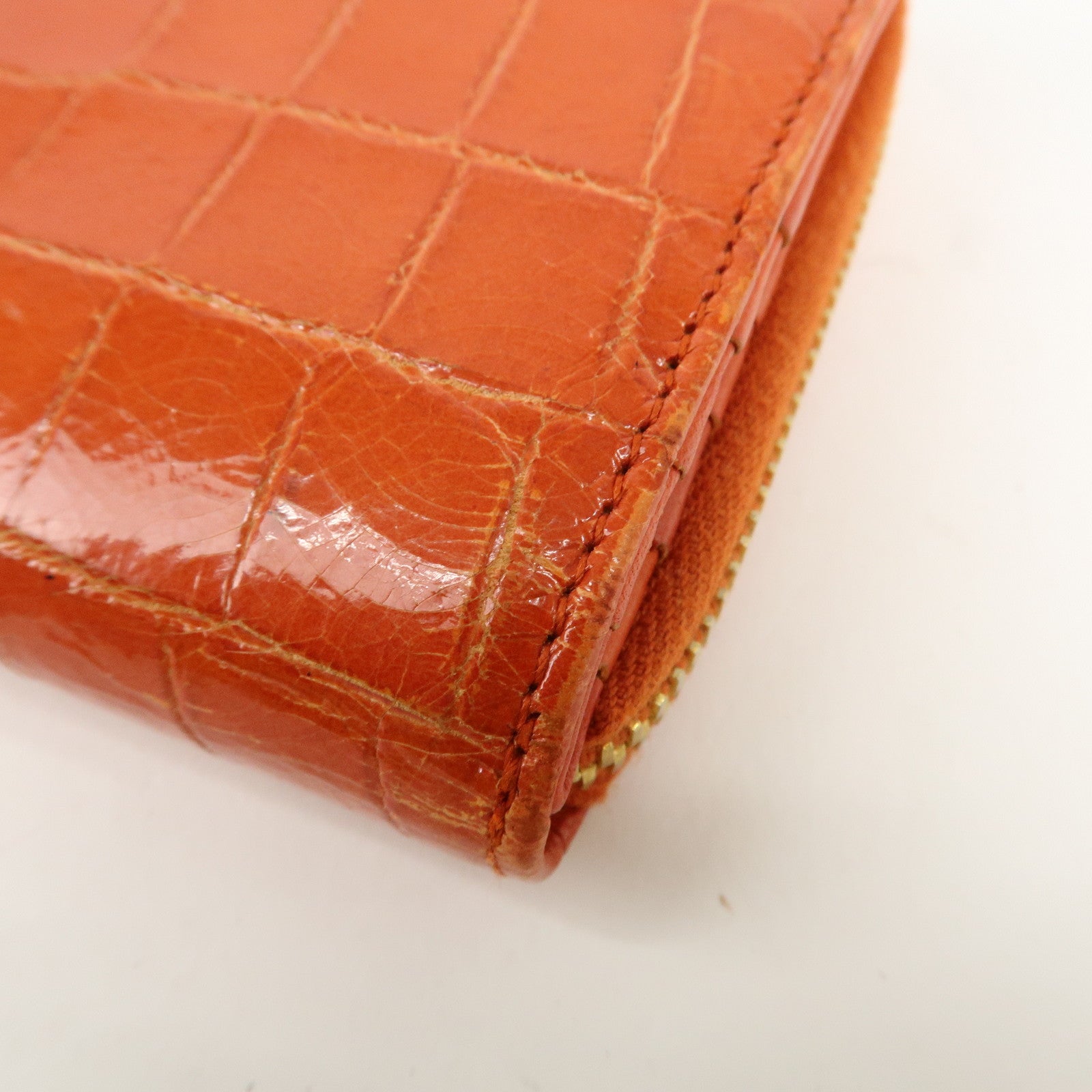 MIU MIU Leather Bi-Fold Wallet Compact Wallet Orange Gold Hardware Used