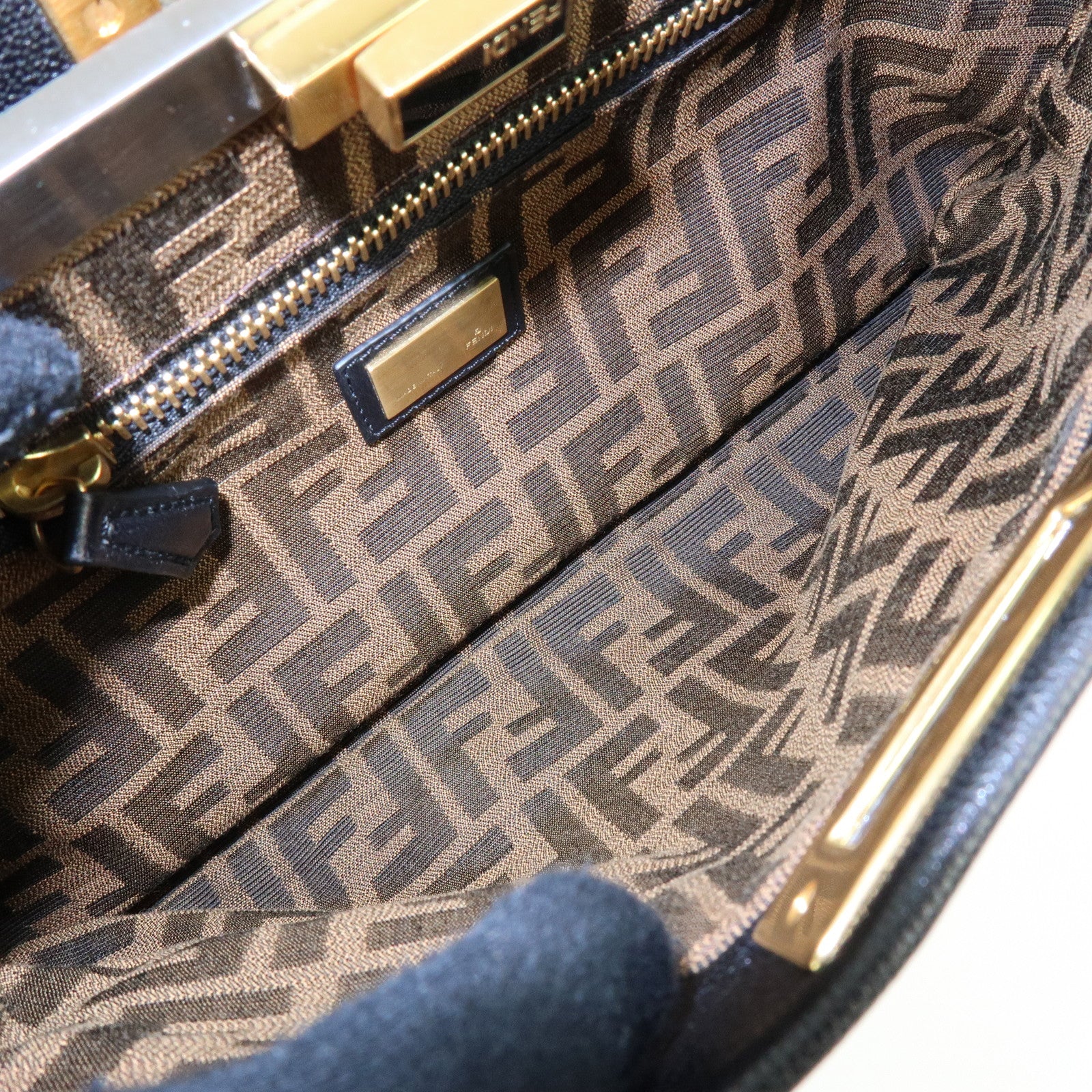 FENDI Peekaboo Leather 2Way Bag Hand Bag Shoulder Bag Black 8BN211