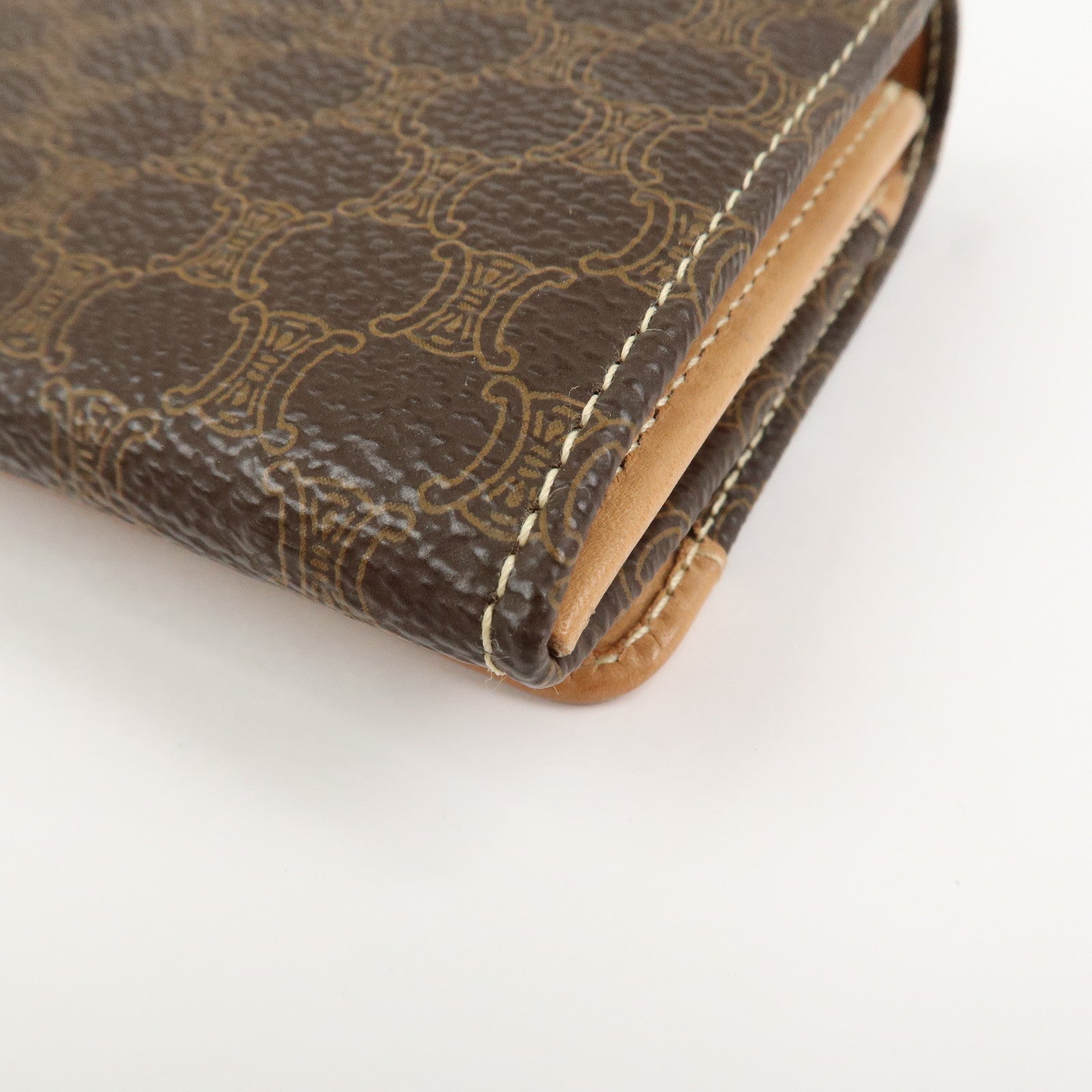 CELINE Macadam PVC Leather Flap Long Wallet Brown Beige