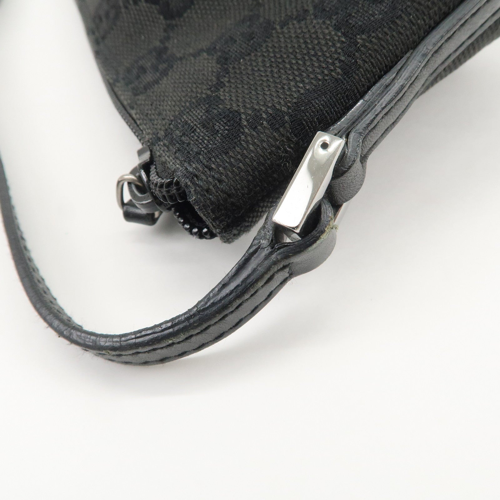 GUCCI Boat Bag GG Canvas Leather Hand Bag Pouch Black 07198