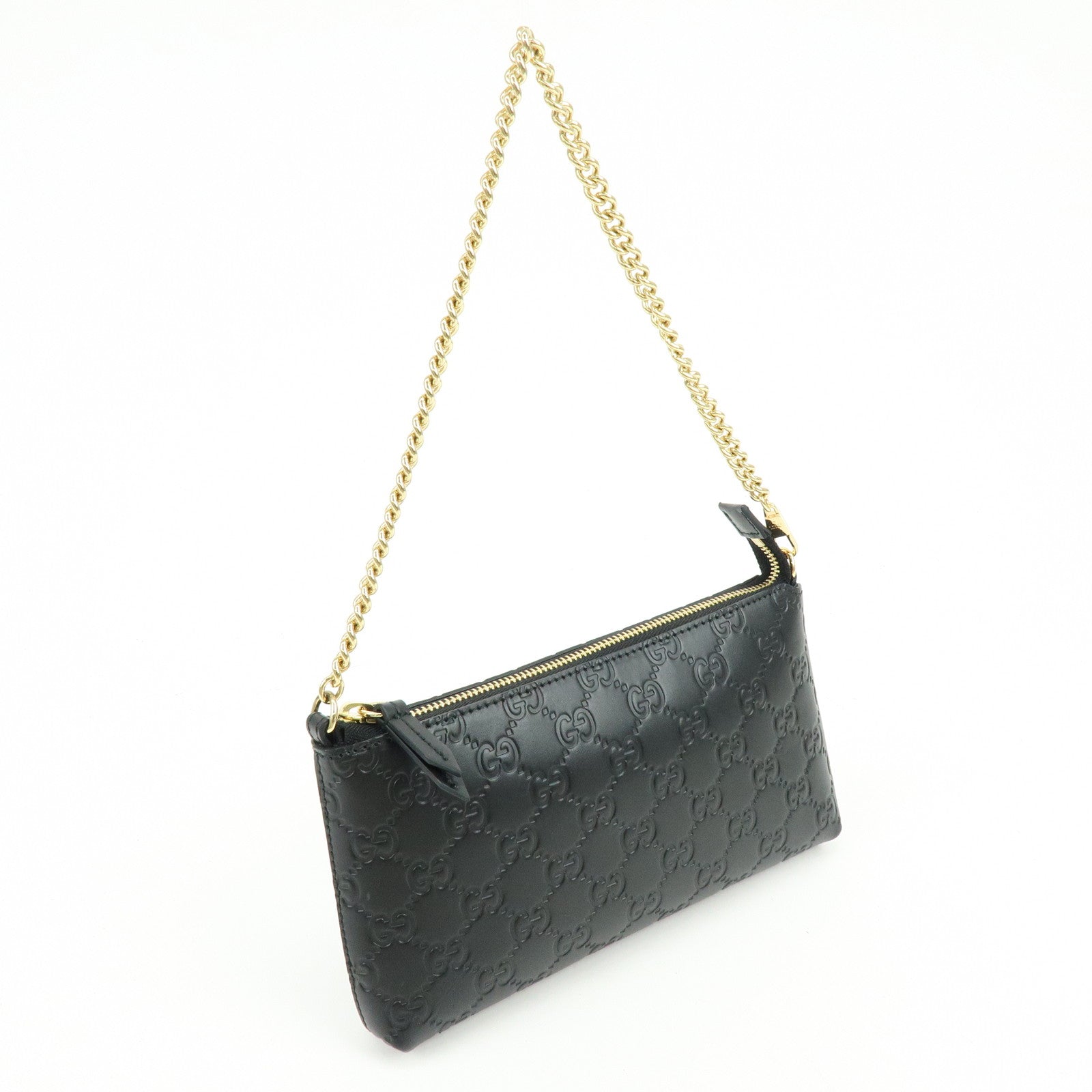 GUCCI Guccissima Leather Chain Shoulder Bag Hand Bag Black 428449