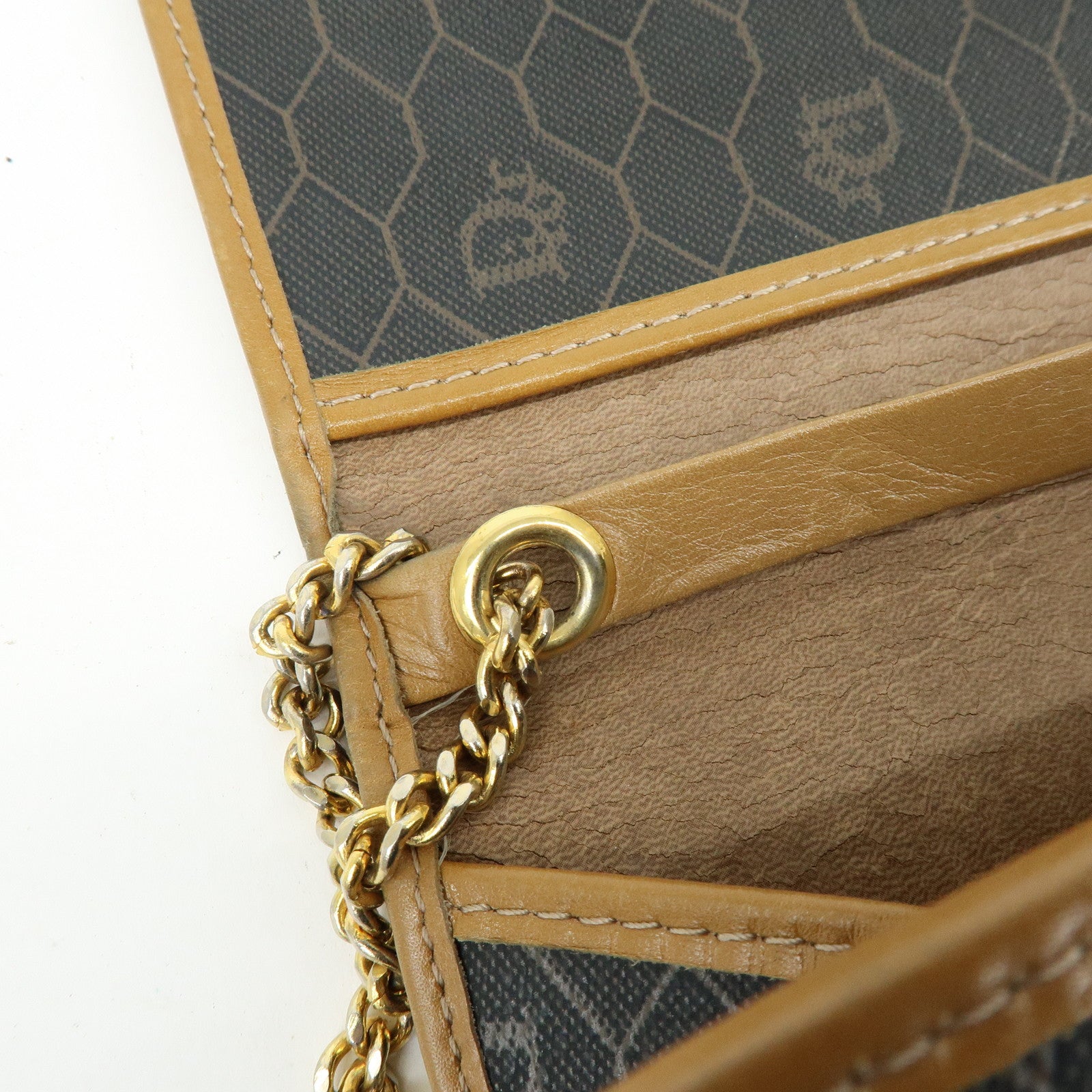Christian Dior Honeycomb PVC Leather Chain Shoulder Bag Brown