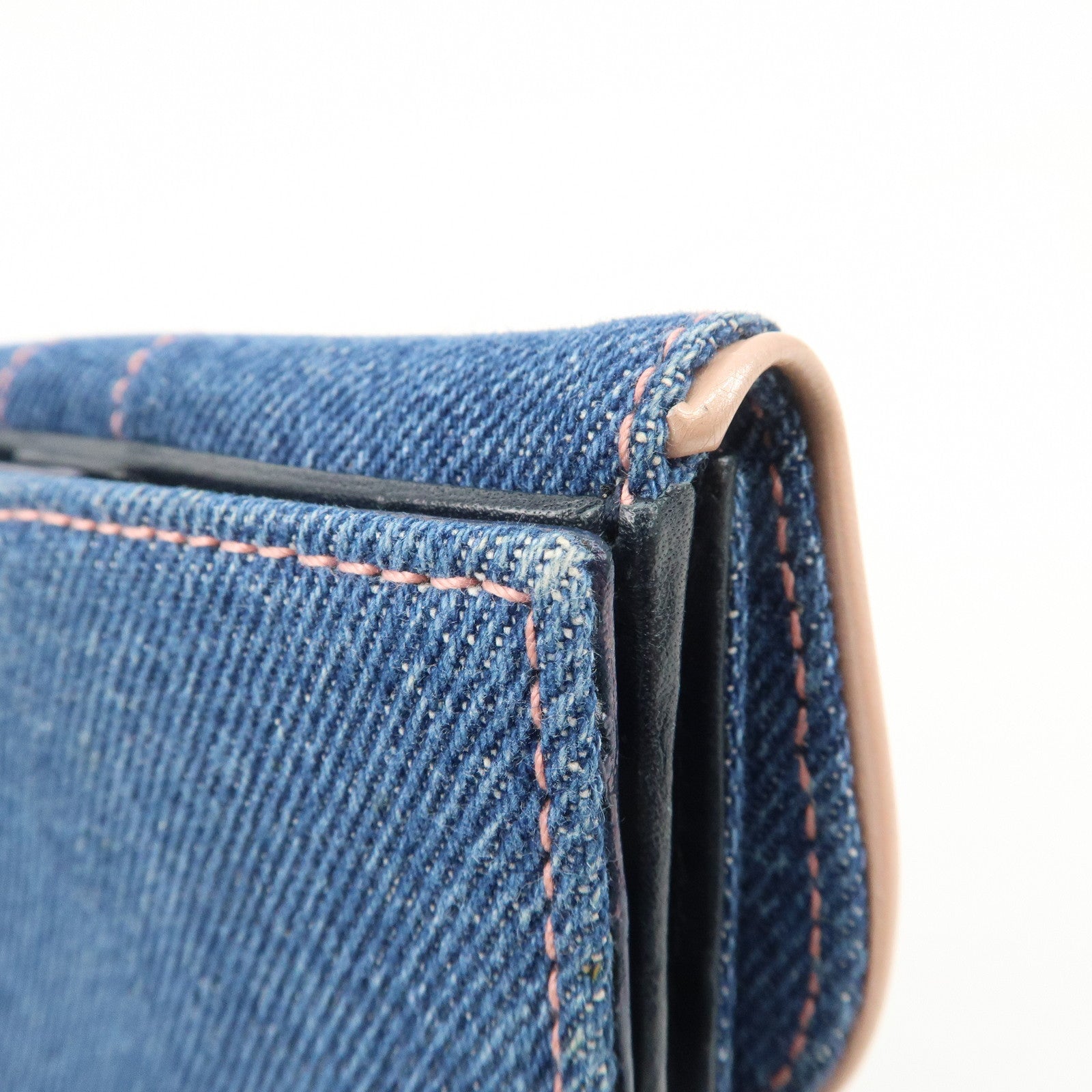 Christian Dior Saddle Lotus Wallet Denim Blue Pink Silver GDW Used