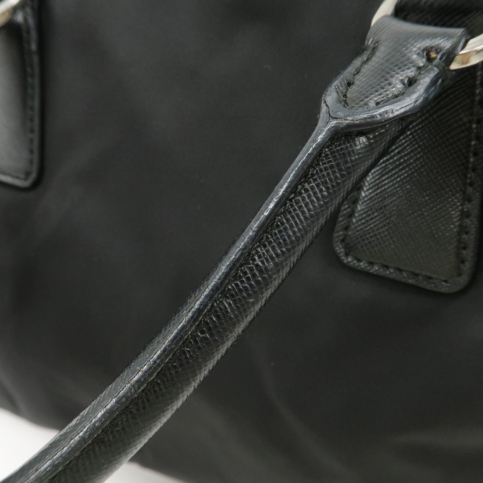 PRADA Triangle Logo Leather Nylon 2Way Bag Hand Bag Black Gold HDW Used