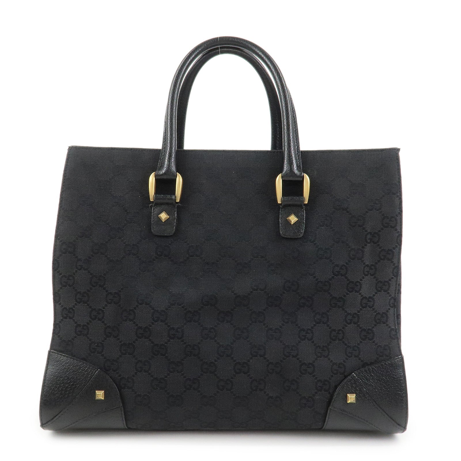 GUCCI GG Canvas Leather Tote Bag Hand Bag Black 120897