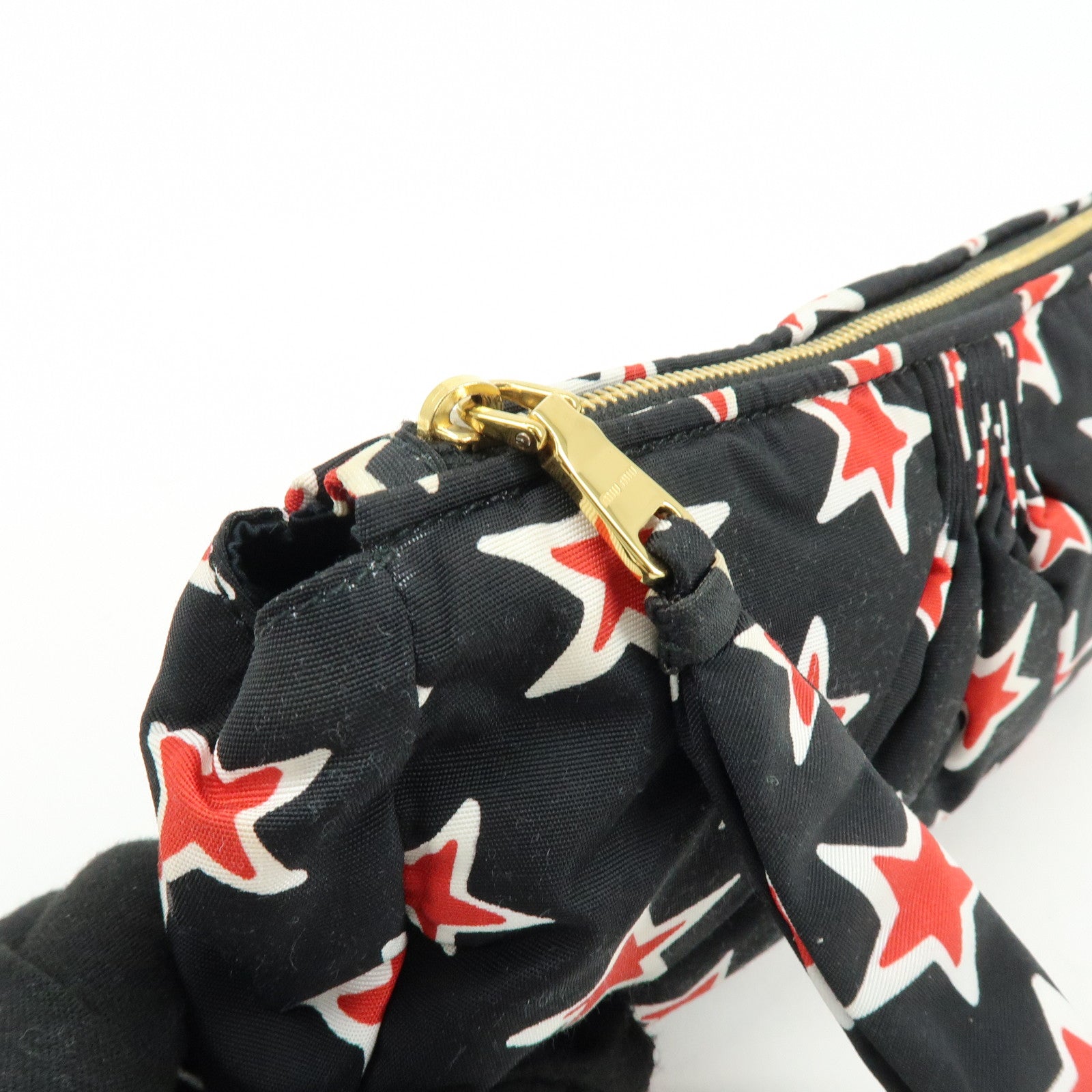 MIU MIU Nylon Clutch Bag Pouch Black Red Star Motif 5NE455