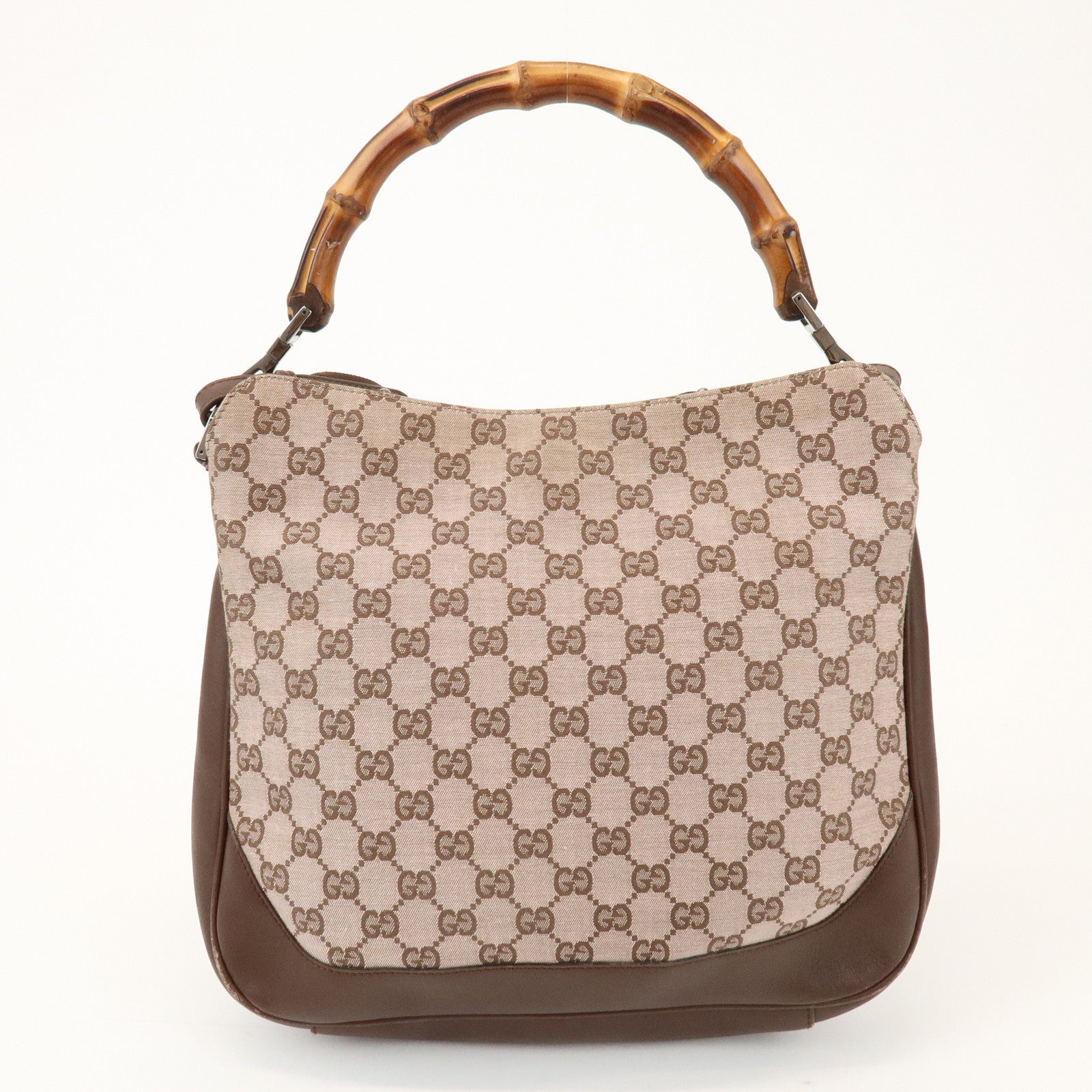 GUCCI Bamboo GG Canvas Leather 2Way Bag Brown 001・4095・001553