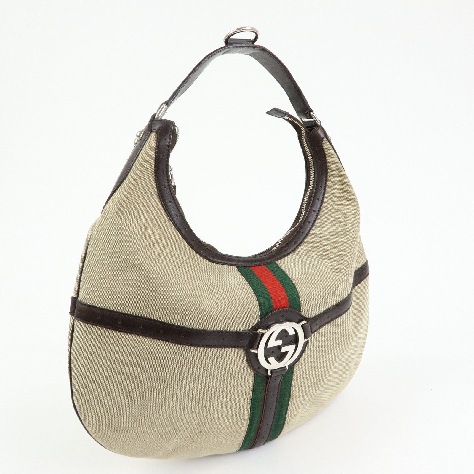 GUCCI Sherry Interlocking G Canvas Shoulder Hand Bag Beige 114871