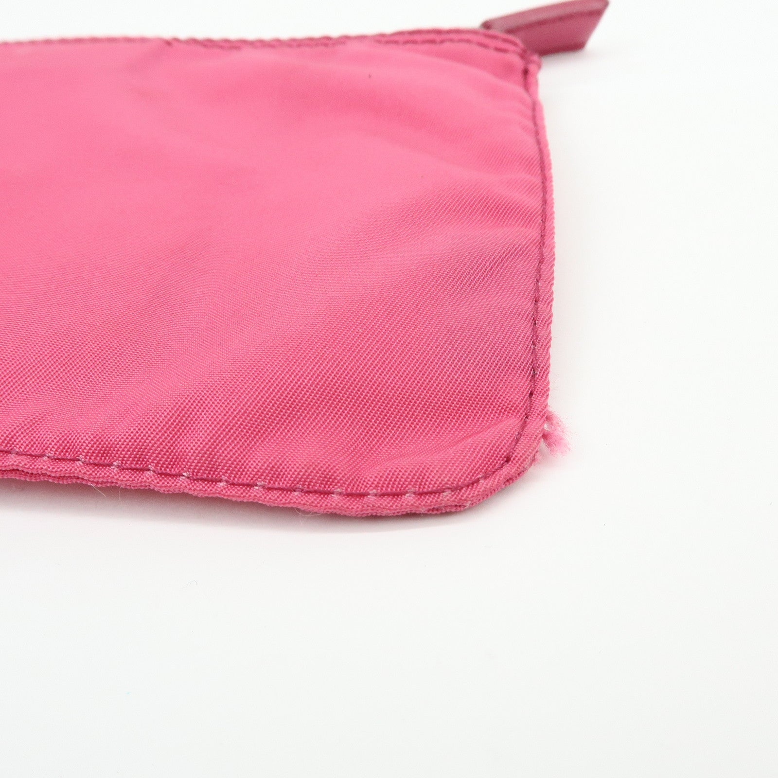 PRADA Triangle Logo Nylon Saffiano Leather Cosmetic Pouch Pink