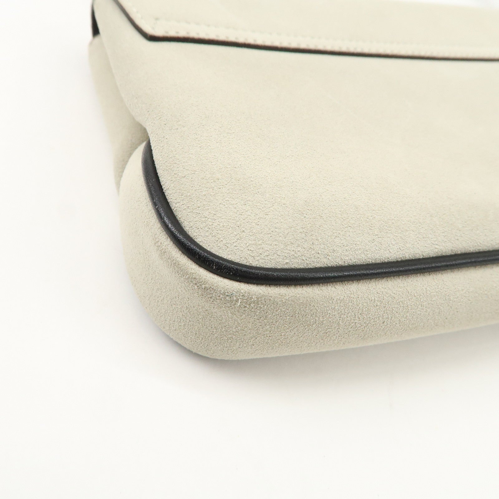 GUCCI Bamboo Suede Shoulder Bag Hand Bag Light Gray 001.4047