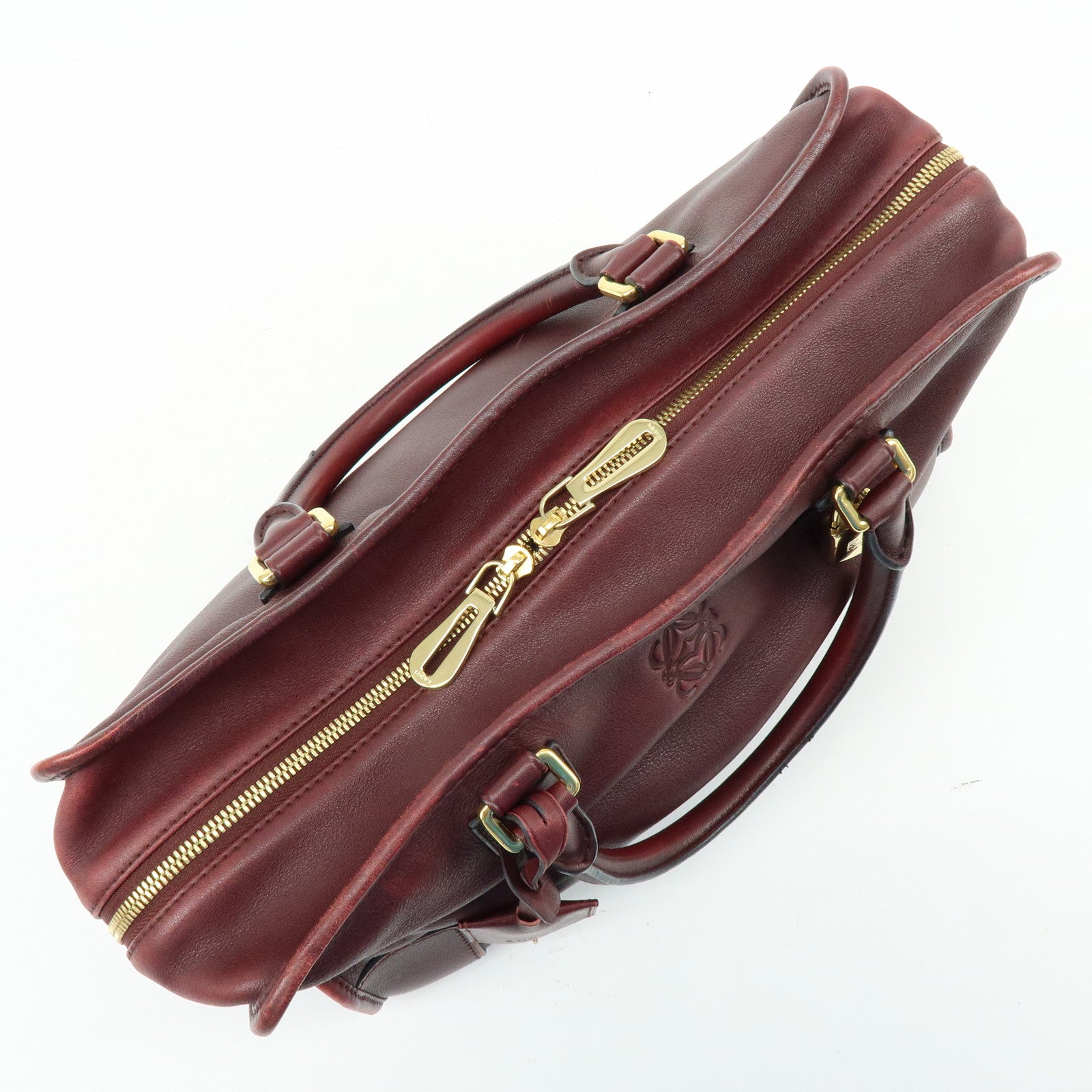 LOEWE Anagram Amazona 36 Calf Leather Hand Bag Boston Bag Wine Red